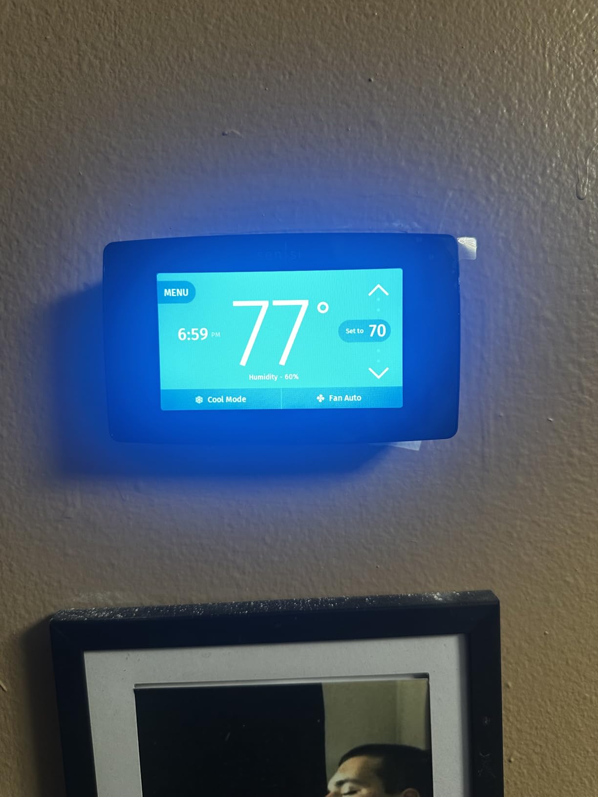 Emerson Sensi Touch Wi-Fi Smart Thermostat with Touchscreen Color Display, Works with Alexa, Energy Star Certified, C-wire Required, ST75 Black 5.625 Emerson Sensi Touch Wi-Fi Smart Thermostat with Touchscreen Color Display, Works with Alexa, Energy Star Certified, C-wire Required, ST75 Black 5.625
