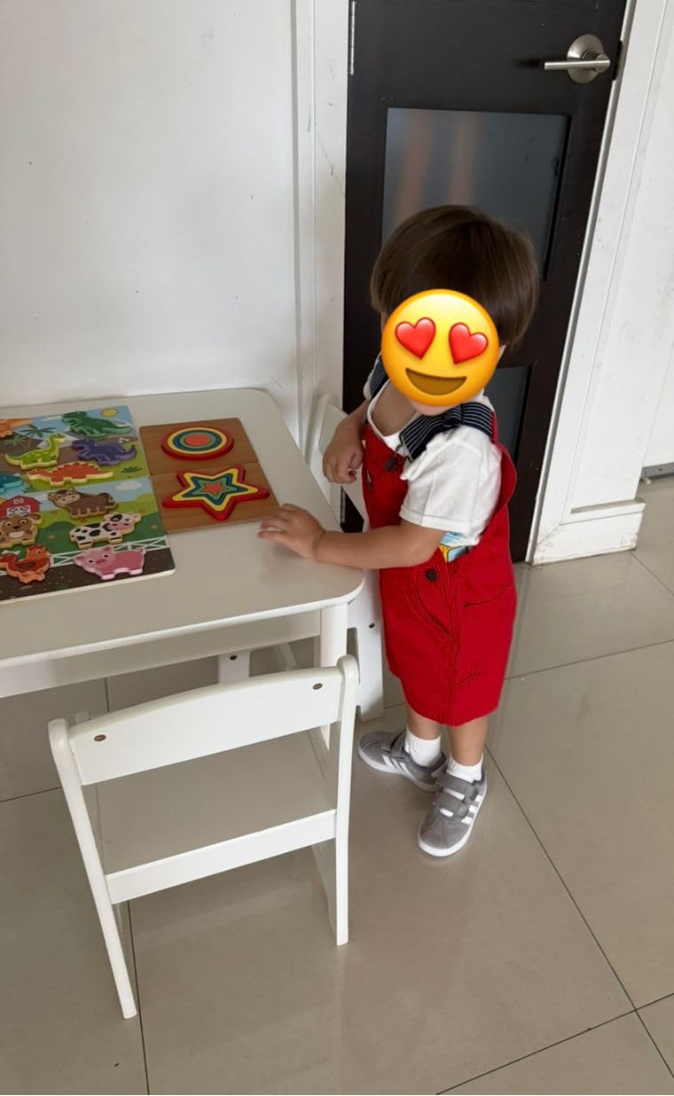 Delta Children MySize Kids Wood Table and Chair Set (2 Chairs Included) - Ideal for Arts & Crafts, Snack Time, & More - Greenguard Gold Certified, Bianca White, 3 Piece Set Customer Review Delta Children MySize Kids Wood Table and Chair Set (2 Chairs Included) - Ideal for Arts & Crafts, Snack Time, & More - Greenguard Gold Certified, Bianca White, 3 Piece Set - Customer Photo 2