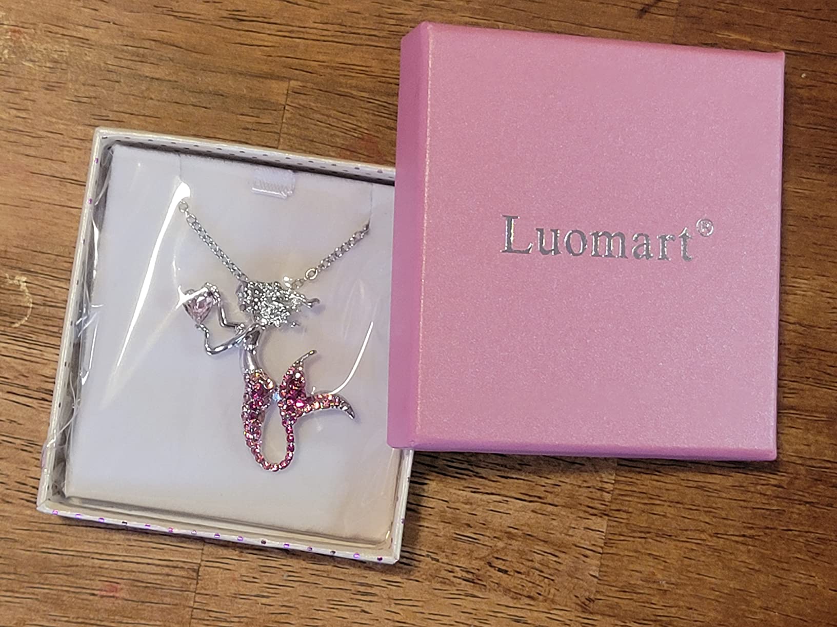 luomart Fashion Mermaid Birthstone Necklace Jewelry White Gold Plated Austrian Crystal Pendant Gifts for Women - Customer Photo 2