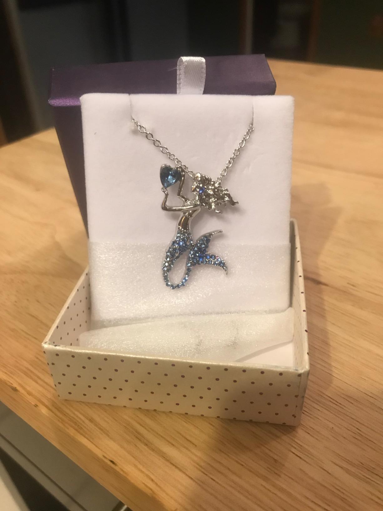 luomart Fashion Mermaid Birthstone Necklace Jewelry White Gold Plated Austrian Crystal Pendant Gifts for Women - Customer Photo 4