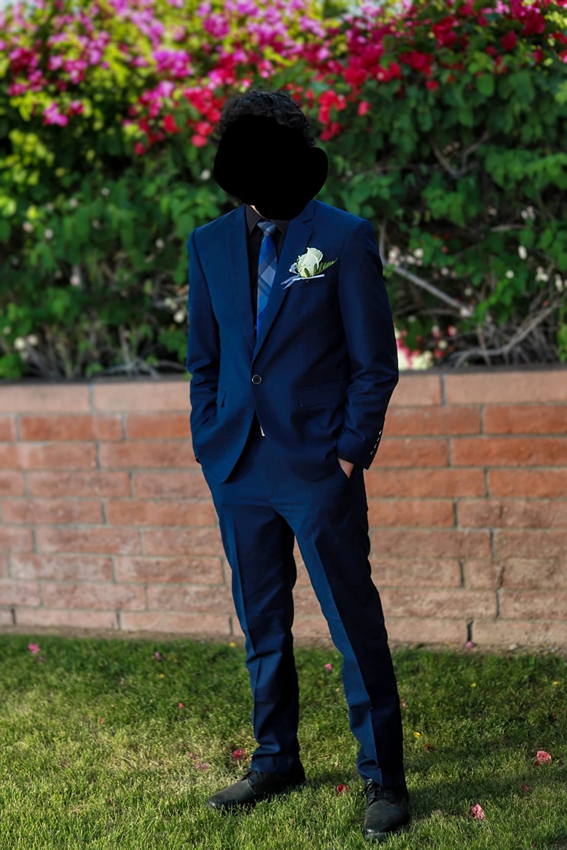 YFFUSHI Slim Fit 2 Piece Suit for Men One Button Casual/Formal/Wedding Tuxedo,Navy,XX-Large - Customer Photo 2