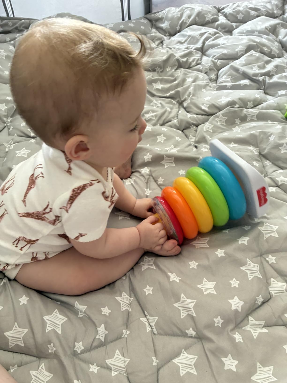 Fisher-Price Baby's First Blocks & Rock-a-Stack Toy Set, Bucket of 10 Shapes & Ring Stacking Activity for Developmental Play Ages 6+ Months (Amazon Exclusive) - Customer Photo 2