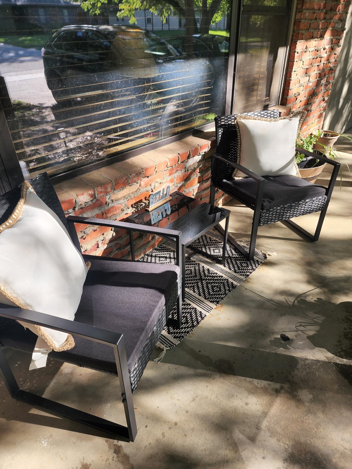 Flamaker 3 Pieces Outdoor Patio Wicker Furniture Set, Modern Rattan Chair Conversation Sets with Coffee Table for Yard and Bistro (Black) - Customer Photo 2