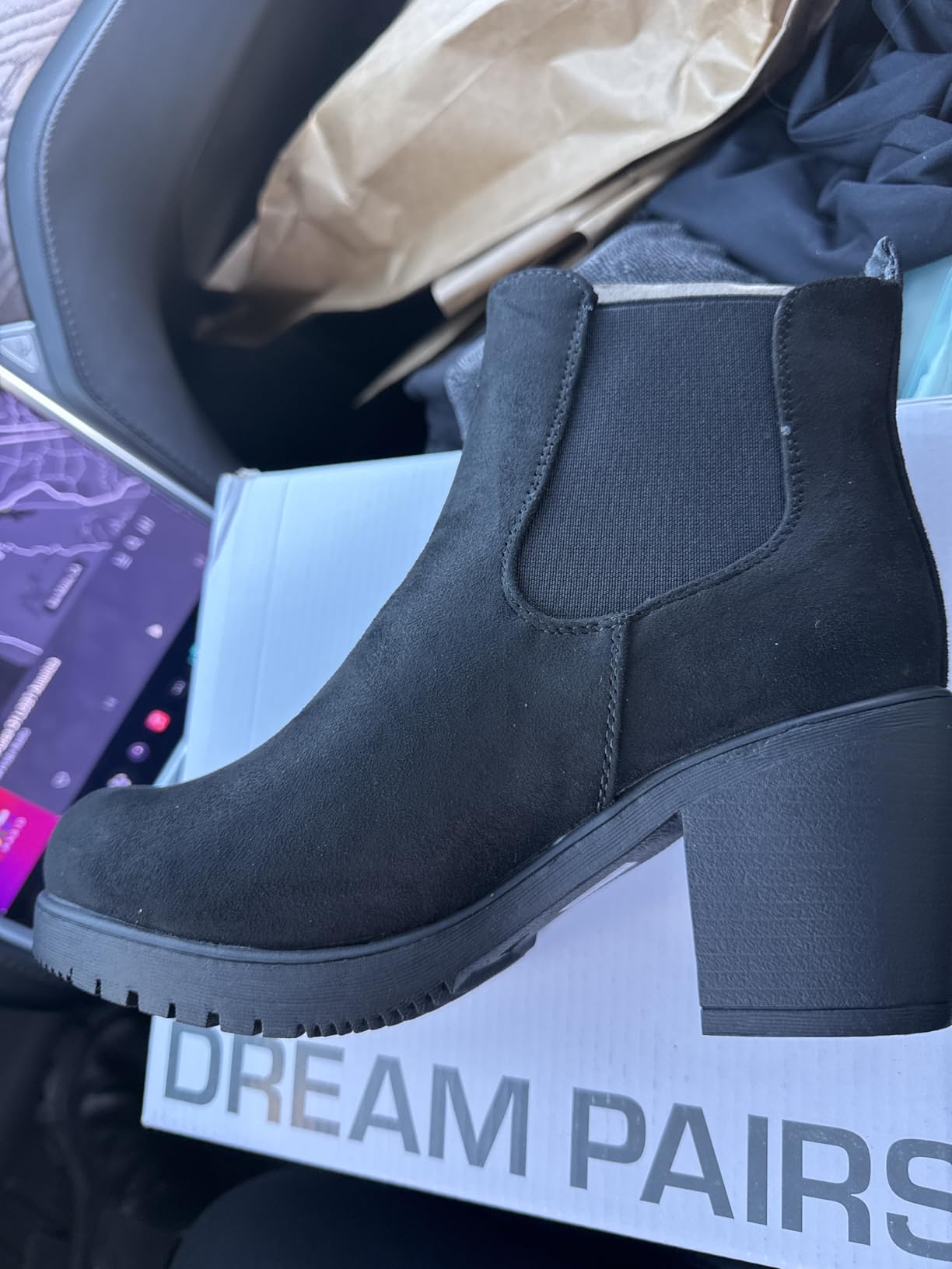 DREAM PAIRS Women's High Chunky Heel Chelsea Ankle Boots Slip On Elastic Fall Heeled Booties Shoes - Customer Photo 4
