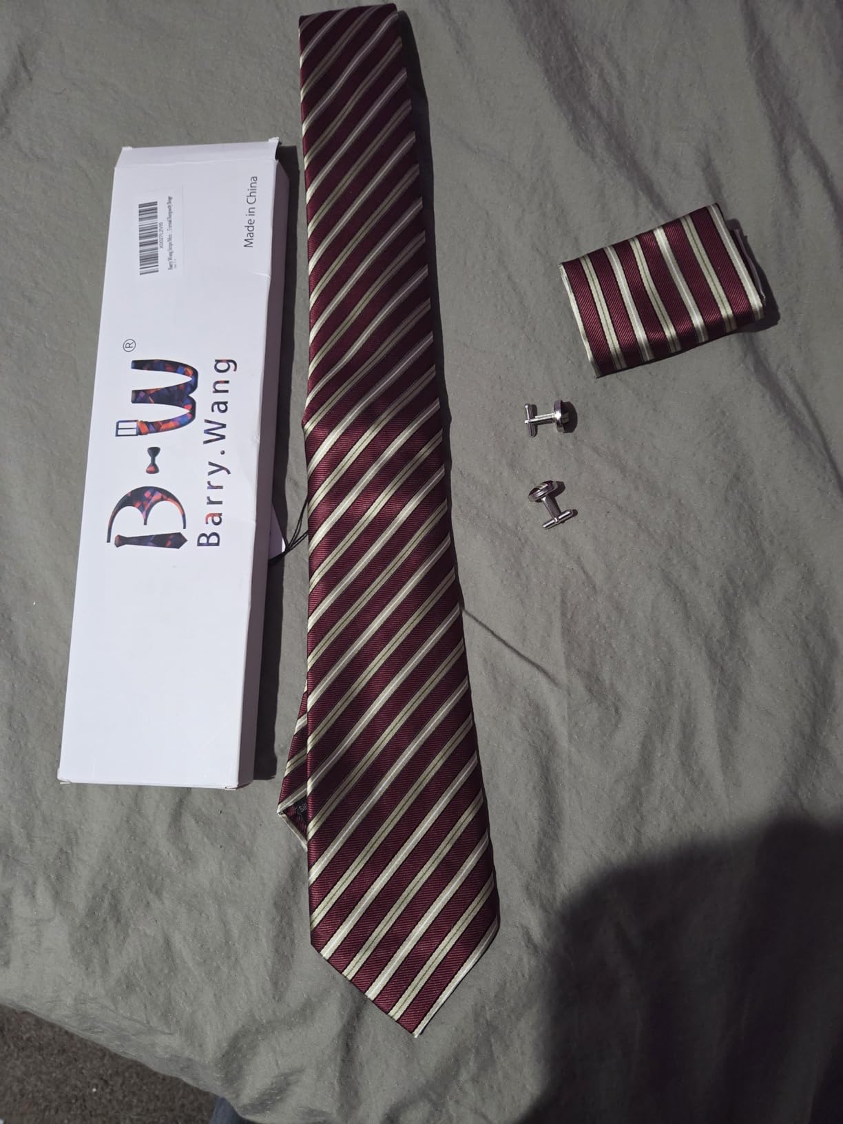 Tie Sets for Men Silk Stripe Necktie Woven Checkered Handkerchief Cufflinks Formal Business Wedding - Customer Photo 1