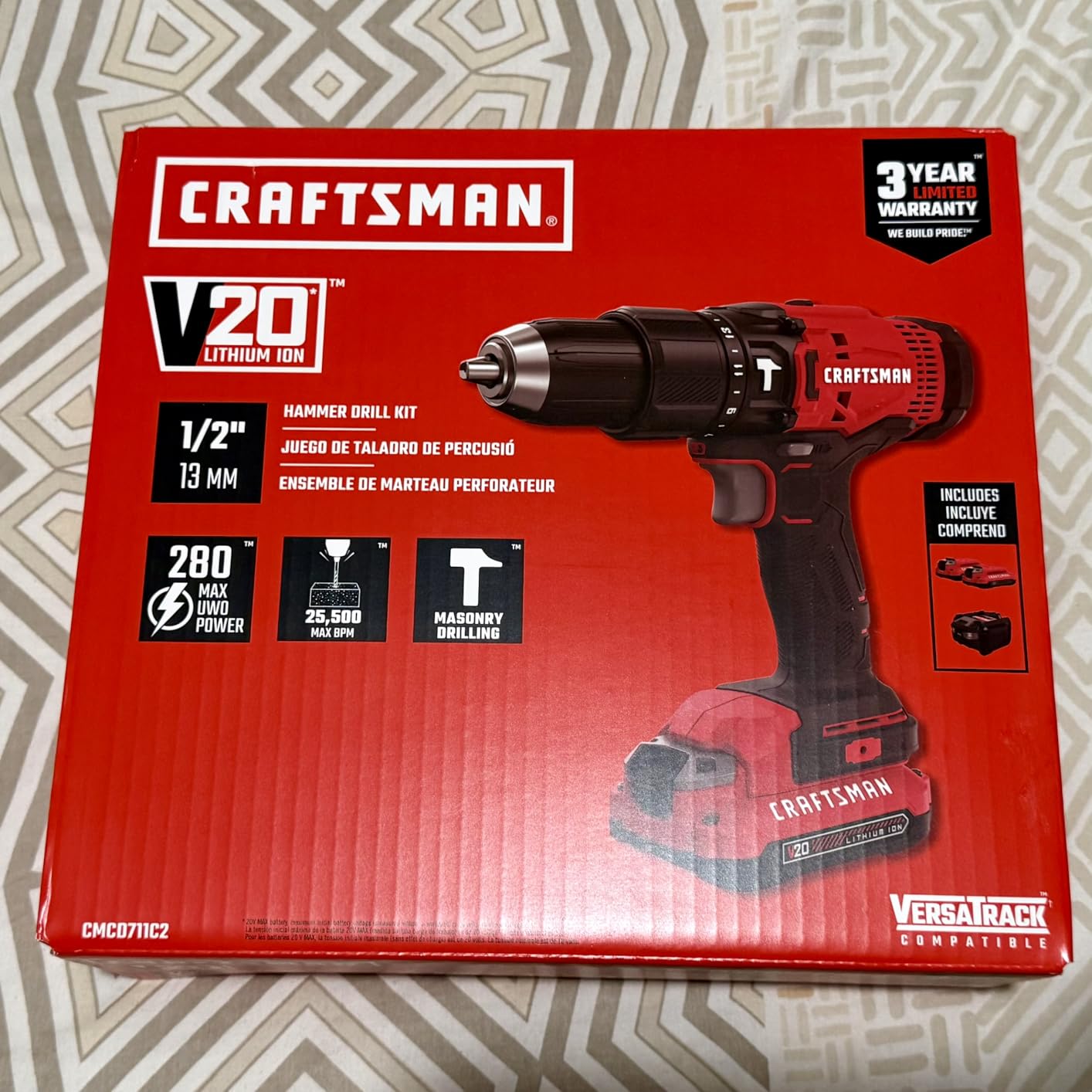 CRAFTSMAN V20 Cordless Hammer Drill Kit, 1/2 inch, 2 Batteries and Charger Included (CMCD711C2) Customer Review CRAFTSMAN V20 Cordless Hammer Drill Kit, 1/2 inch, 2 Batteries and Charger Included (CMCD711C2) - Customer Photo 1