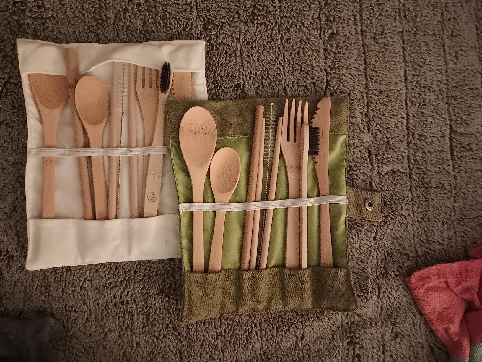 GREENZLA 2-Pack Bamboo Utensils Set - Bonus Pair of Bamboo Toothbrushes - Straw, Spoon, Fork, Knife, Teaspoon, Chopsticks, Brush & 2 Storage Bags - Reusable Cutlery Set - Customer Photo 2