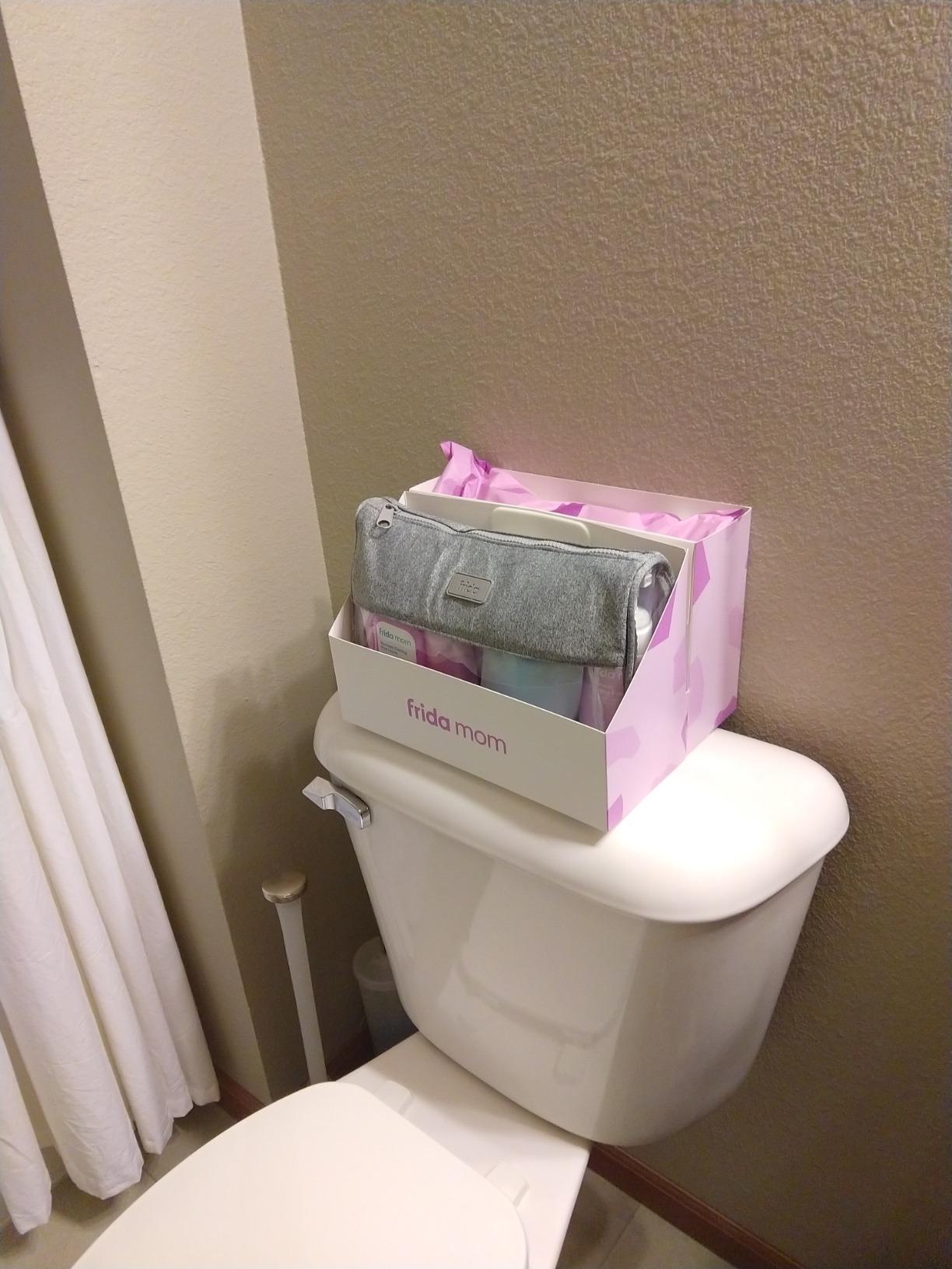 Frida Mom 15pc Labor & Postpartum Kit Gift Set for Baby Showers & Mom to Be, Includes Peri Bottle, Nursing Gown, Disposable Underwear, Ice Maxi Pads, Pad Liners, Perineal Foam, Socks & Toiletry Bag - Customer Photo 1