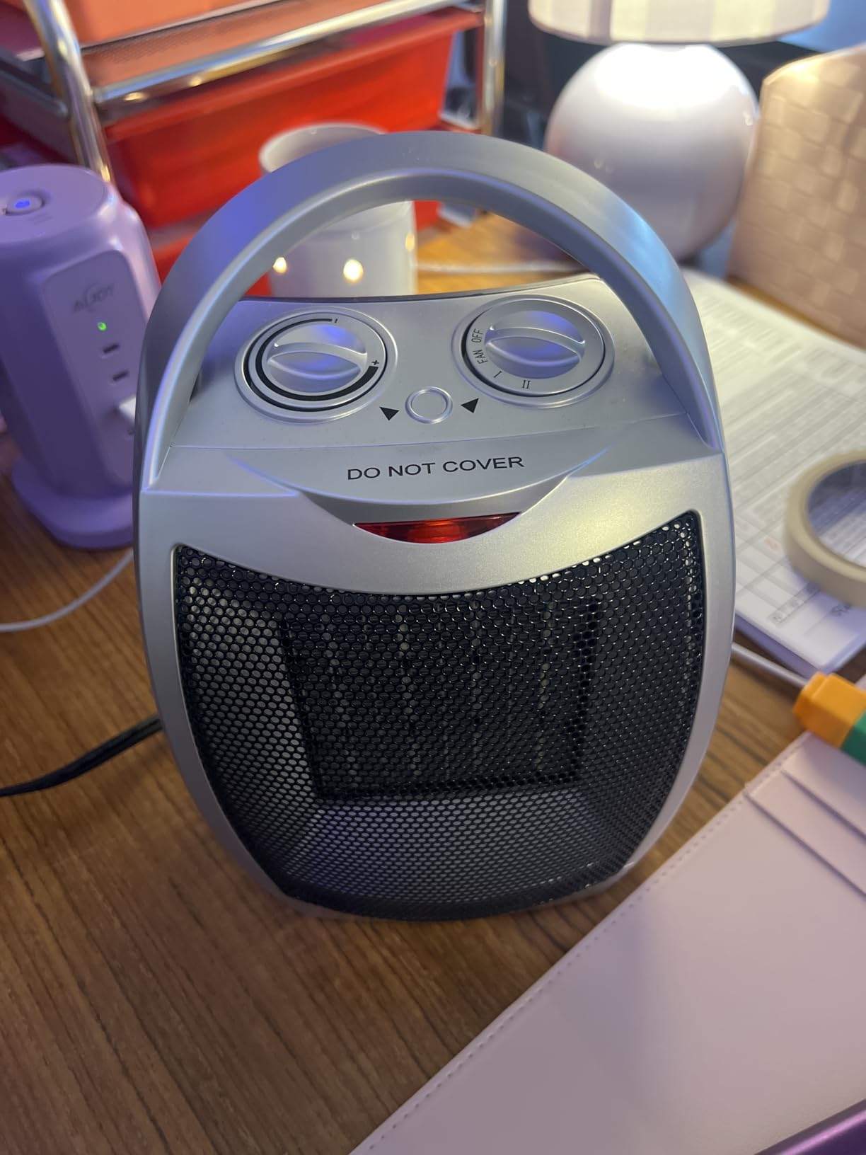 GiveBest Portable Electric Space Heater with Thermostat, 1500W/750W Safe and Quiet Ceramic Heater Fan, Heat Up 200 Square Feet for Office Room Desk Indoor Use, Silver - Customer Photo 1