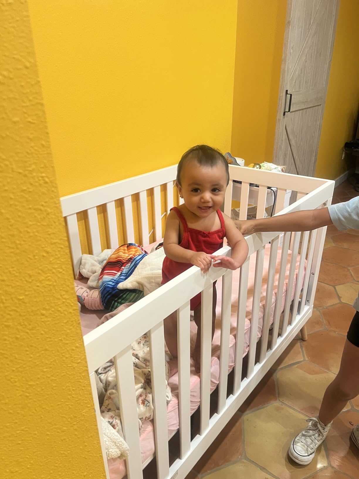 Delta Children Essex 4-in-1 Convertible Baby Crib, Bianca White with Natural Legs - Customer Photo 1