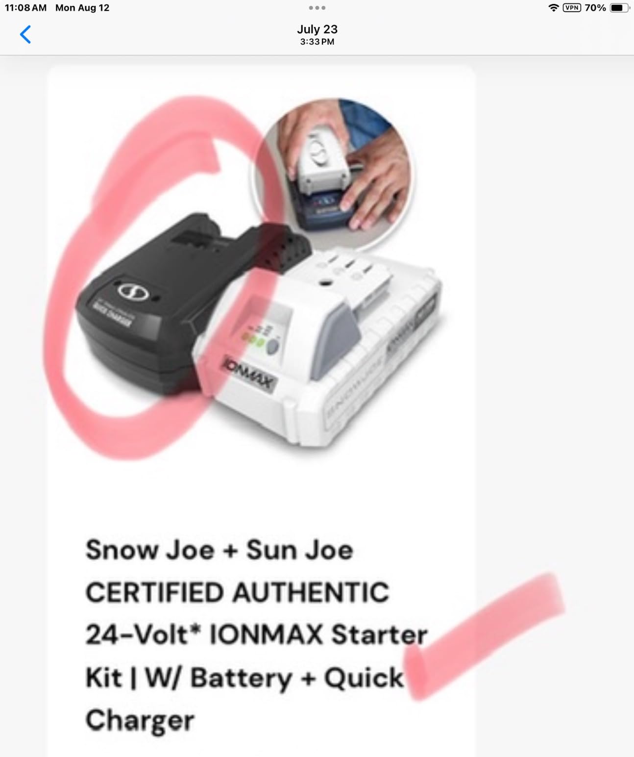 Sun Joe 24-Volt Cordless Compact Turbine Leaf Blower, 100 MPH Air Speed, 280 CFM Airflow Customer Review Sun Joe 24-Volt Cordless Compact Turbine Leaf Blower, 100 MPH Air Speed, 280 CFM Airflow - Customer Photo 1