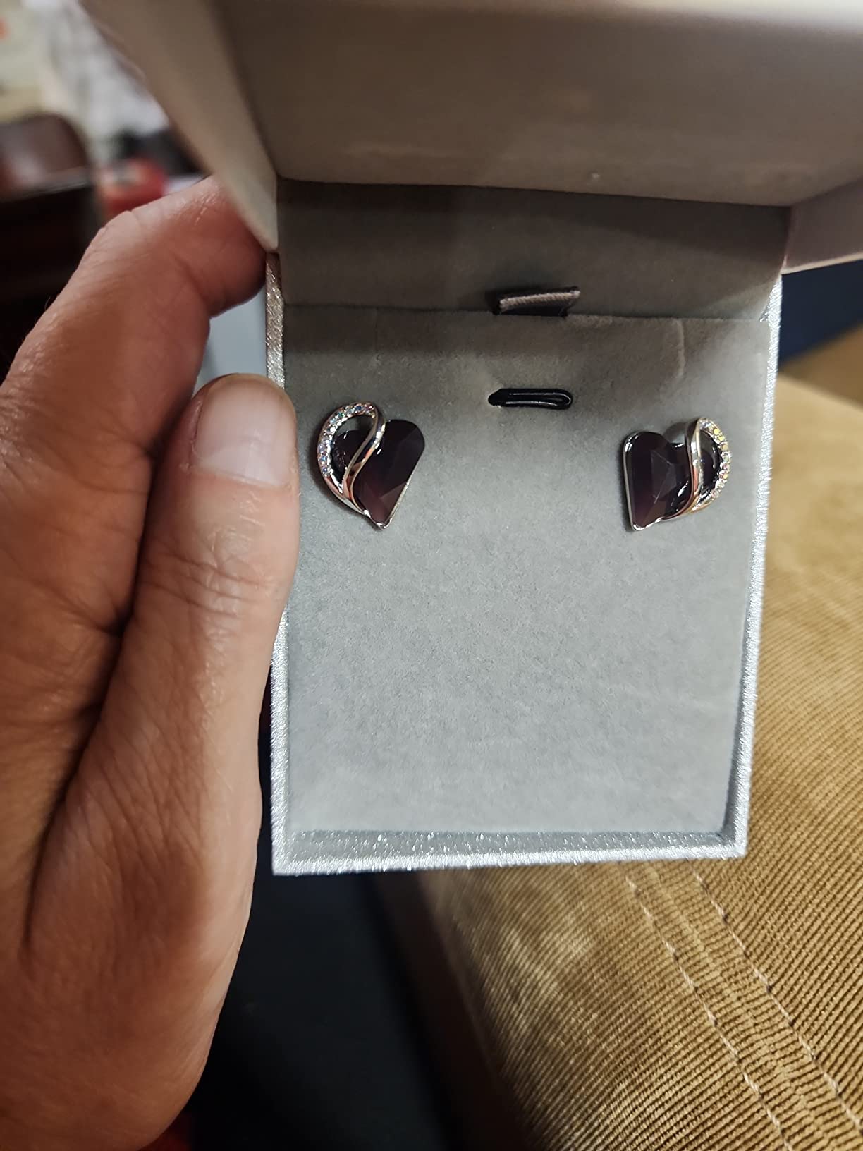 Earrings for Women, Mothers Day Gift for Mom, Heart Birthstone Crystal Stud Earring, Silver Plated Birthday Jewelry - Customer Photo 5