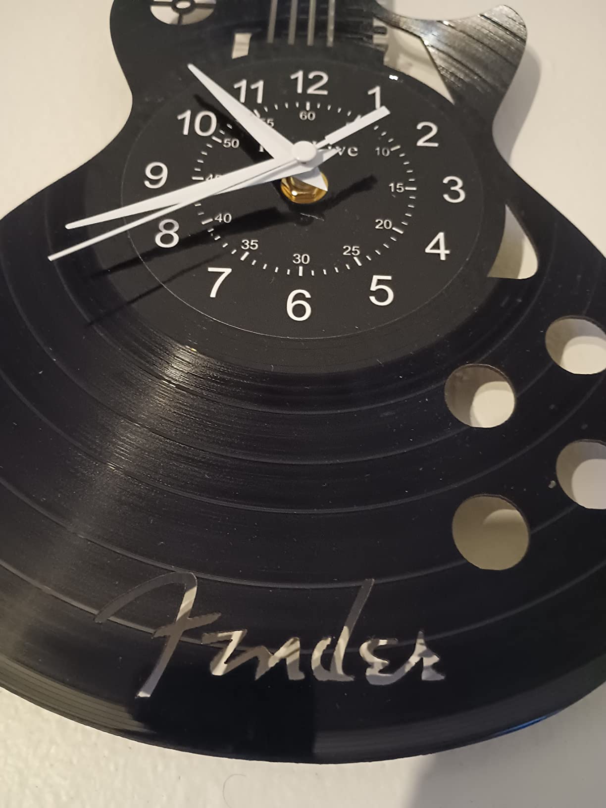 KingLive Music Wall Clock, Guitar Vinyl Clock, LED 6-Color Art Night Light Home Decor, Music Instrument Clocks Halloween for Men Guitarist - Customer Photo 1