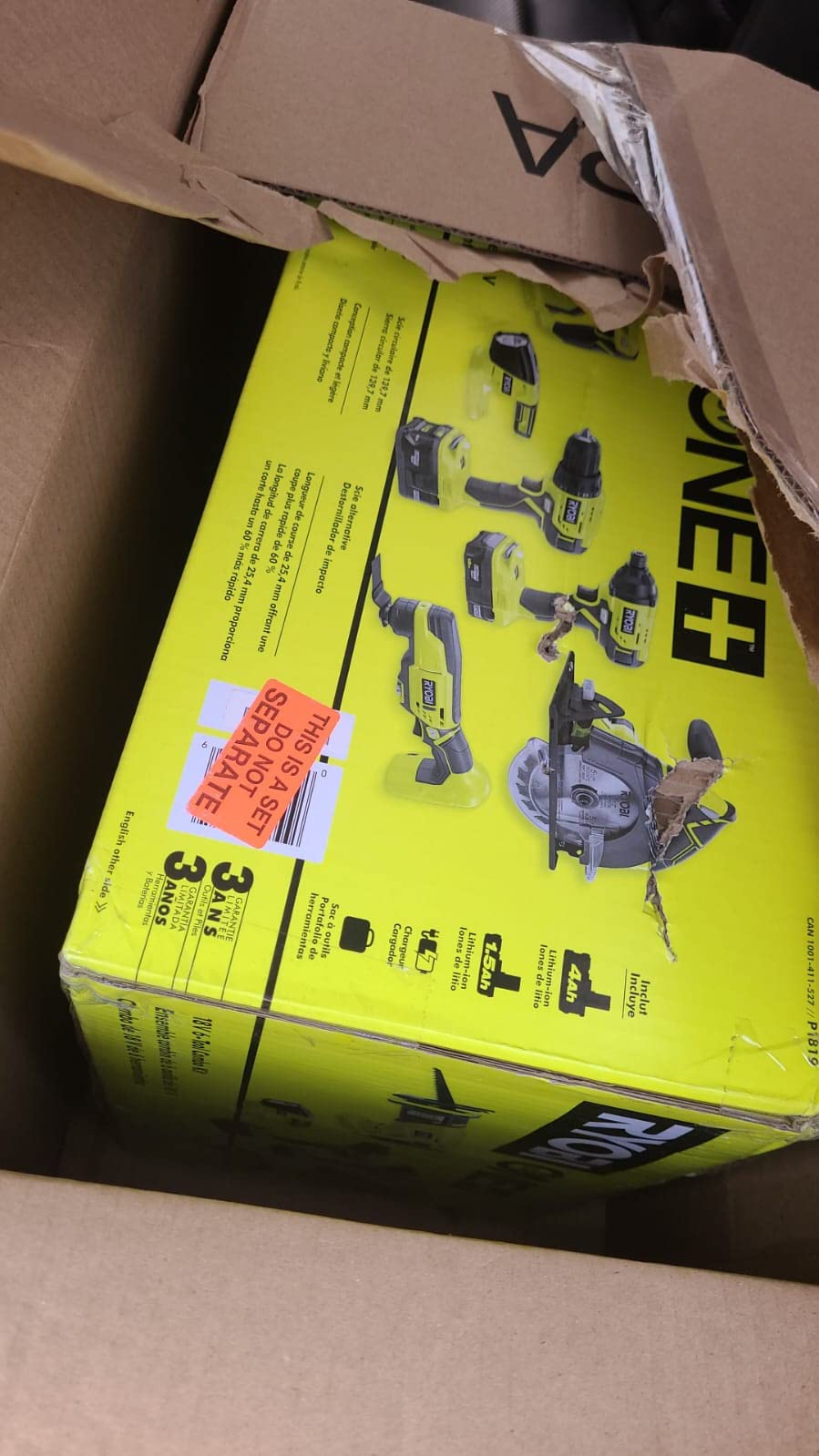 RYOBI P1819 18V One+ Lithium Ion Combo Kit (6 Tools: Drill/Driver, Impact Driver, Reciprocating Saw, Circular Saw, Multi-Tool, LED Worklight, 4.0 Ah & 1.5 Ah Battery, Charger, Bag) - Customer Photo 4