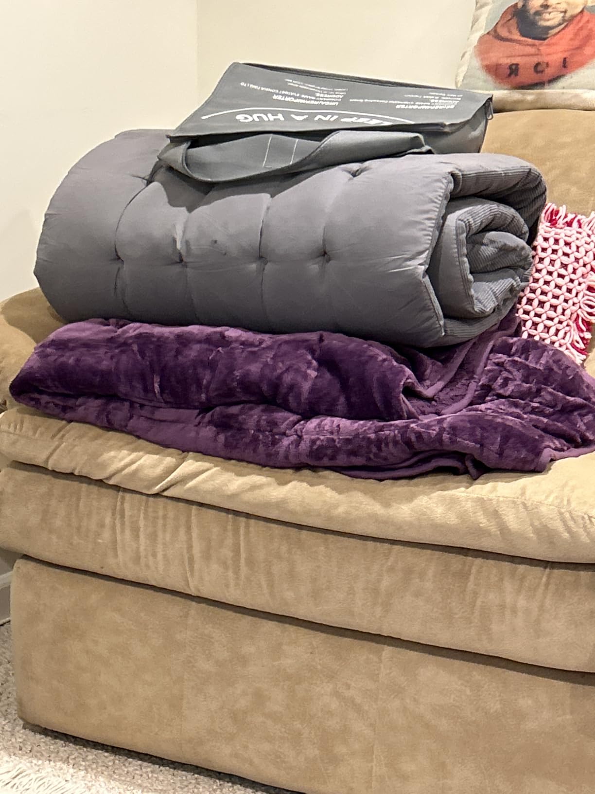 Uttermara Weighted Blanket Queen Size 15lbs 60x80 inches with Soft Plush Fleece, Cozy Warm Sherpa Snuggle Thick Heavy Blanket Great for Sleep and Calming, Grey - Customer Photo 1