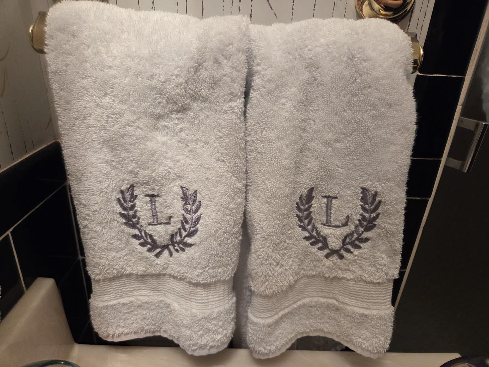 Decorative and Monogrammed Hand Towels for Bathroom Kitchen Makeup | Personalized Gift for Wedding-Bridal | Roman Font Custom Luxury Turkish Towel | Spa Collection, Oversized, 16 X 30 Inch, Set of 2 - Customer Photo 1