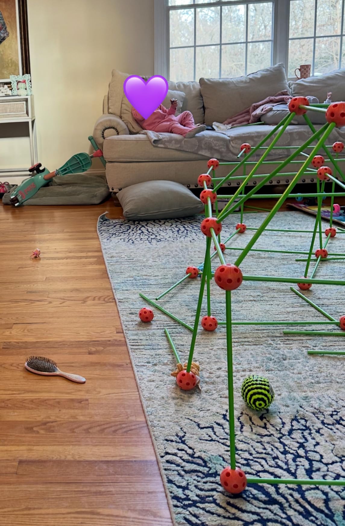 Tiny Land Fort Building Kit Creative Fort Indoor Outdoor for 5-12 Years Old Boys and Girls STEM Building Toys with Storage Bag DIY Castles Tunnels with 86 Rods and 44 Balls 130PCS Orange-green - Customer Photo 1