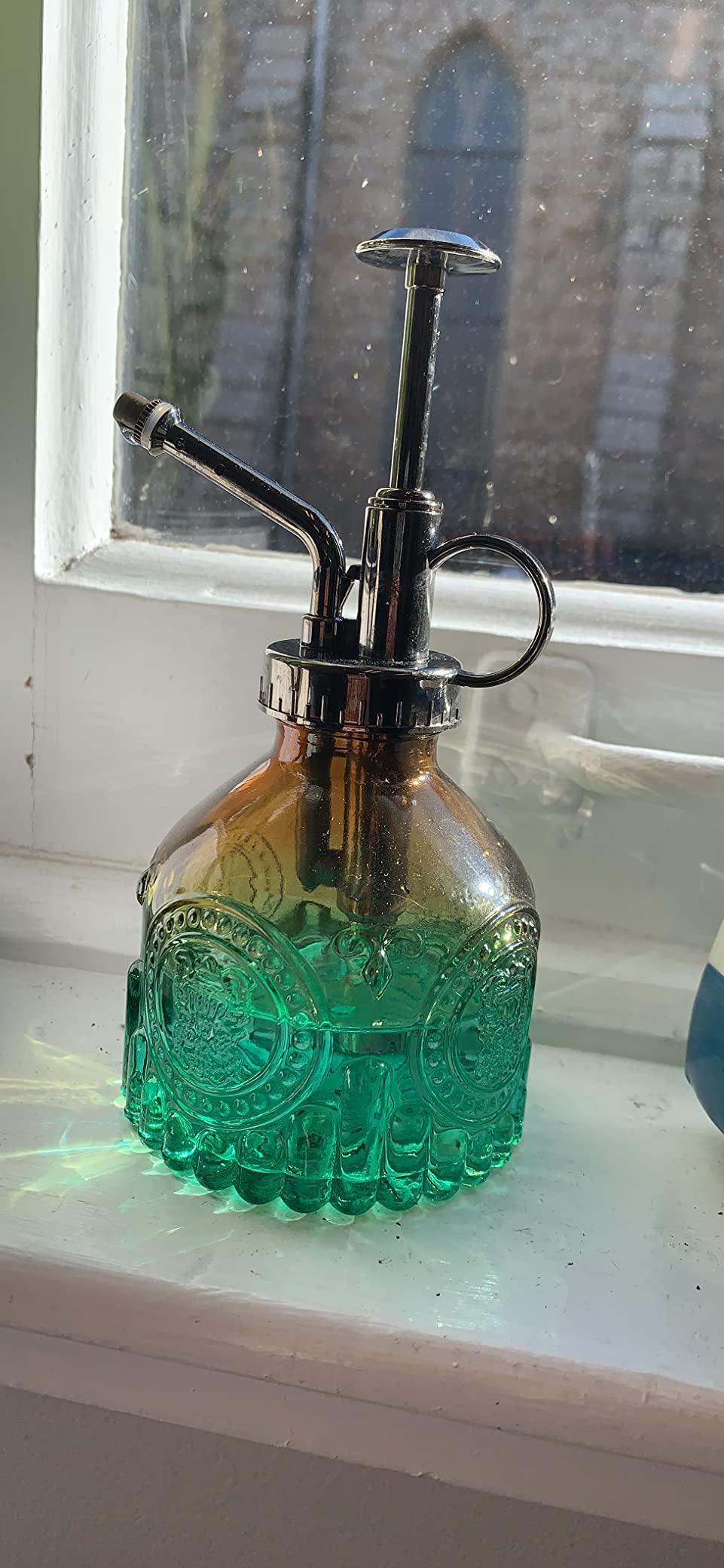 Glass Plant Mister Spray Bottle, Vintage Plant Spritzer, Succulent Watering Bottle with Top Pump, Small Plant Sprayer Mister Watering Can for Indoor Outdoor Houseplant - Green Brown Gradient - Customer Photo 3