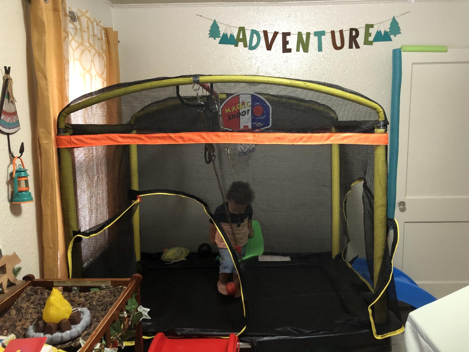 LANGXUN 6.5Ft 7-in-1 Rectangle Trampoline for Kids, with Climb, Slide, Swing, Basketball Hoop, Multi-Functional Indoor Outdoor Baby Toddler Mini Trampoline for Girls and Boys Birthday Gift, Age 1-10 - Customer Photo 2