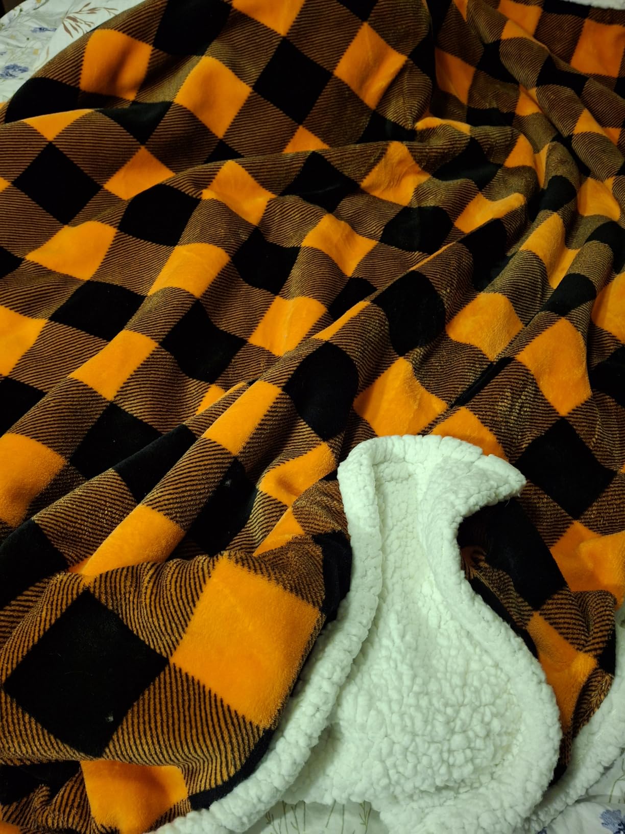 Touchat Sherpa Red and Black Buffalo Plaid Christmas Twin Blanket 60