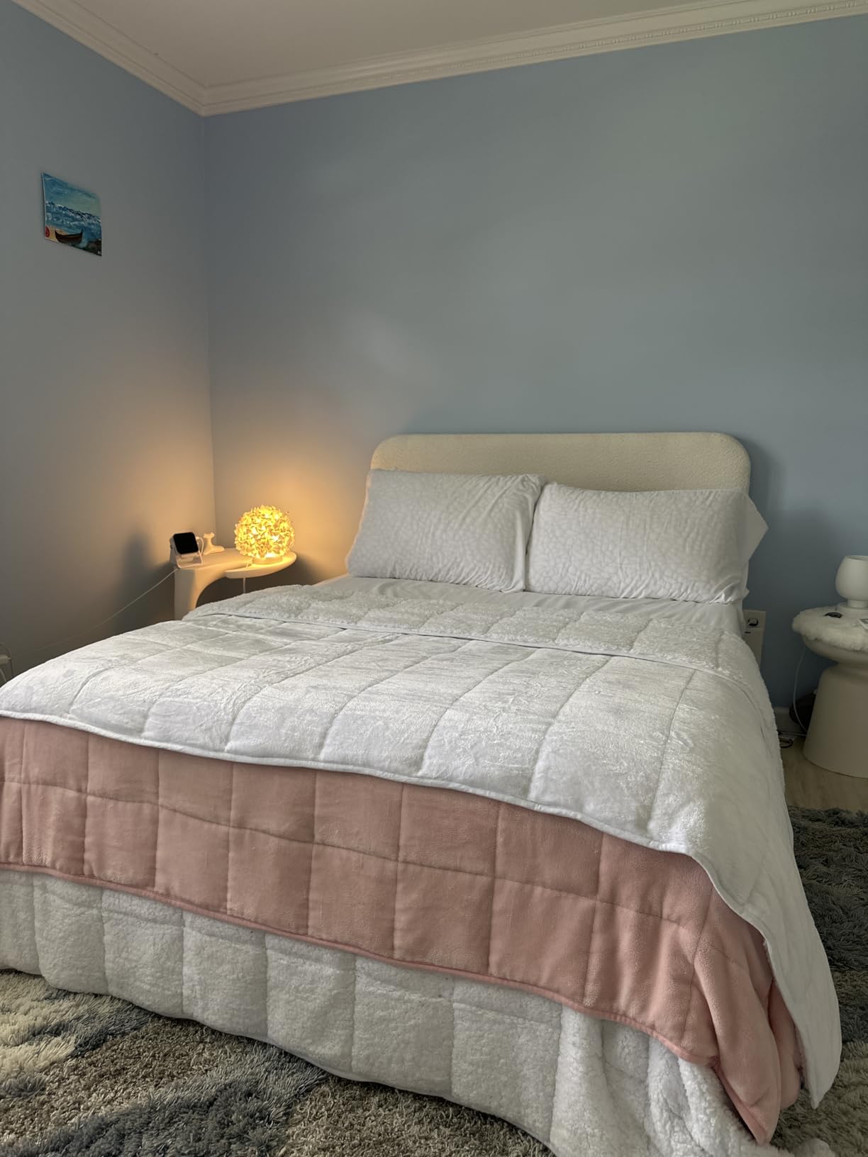 Cottonblue Weighted Blanket Queen Size 15lbs, Sherpa Weighted Blankets for Adults, Fuzzy Soft Flannel Bedding Blanket Throw, Cozy Plush Blanket for Sofa Bed, 60 x 80 inches, Blush Pink - Customer Photo 2