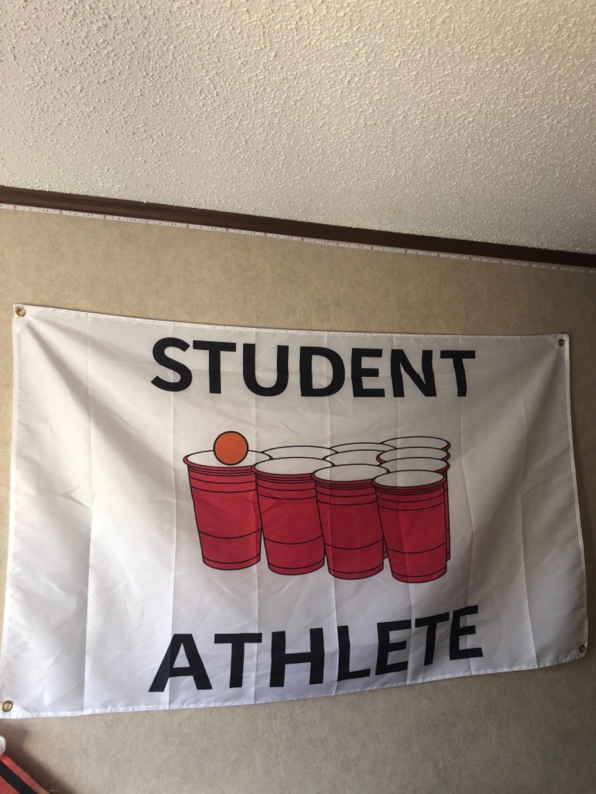 Probsin Student Athlete Flag 3x5 Ft Pong Banner Funny Poster Cool Tapestry Man Cave Wall Decor for College Dorm Room Decoration,Bedroom,Outdoor,Parties,Gift,Indoor,Ceiling,Garden,Garage,Home,House - Customer Photo 1