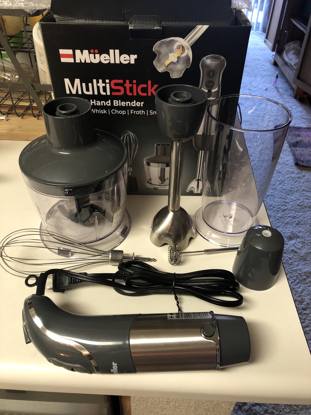 Mueller Multistick 5-in-1 Immersion Blender Handheld,12 Speed Hand Mixer-Turbo Boost,Heaviest Duty Copper Motor,Titanium reinforced Blades Hand Blender,Milk Frother Wand,Whisk,Beaker,Chopper,Grey - Customer Photo 3