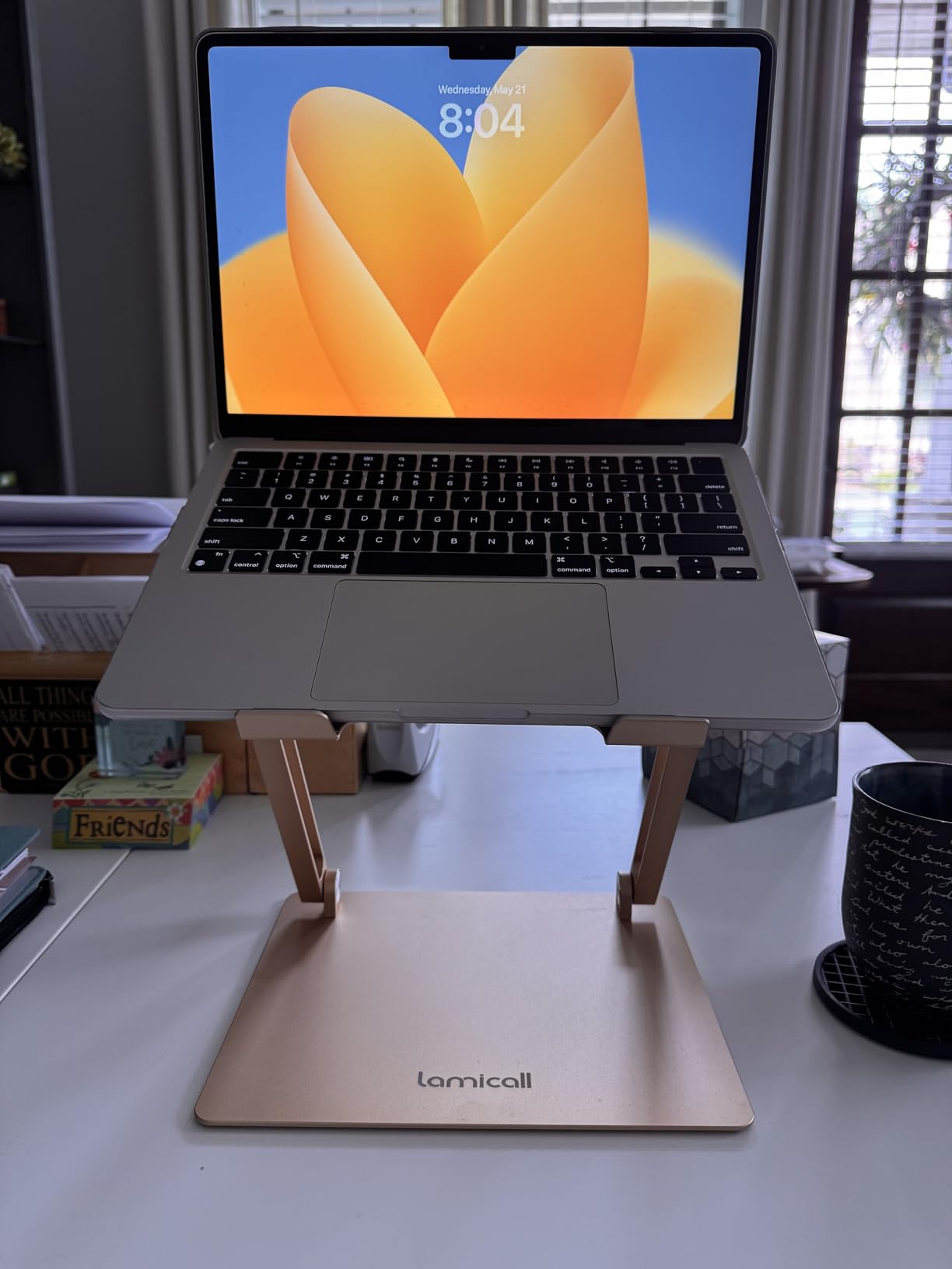 Lamicall Adjustable Laptop Stand, Portable Laptop Riser, Aluminum Laptop Stand for Desk Foldable, Ergonomic Computer Notebook Printer Stand for MacBook Air Pro, Dell XPS, HP (10-17.3'') - Silver Customer Review Lamicall Adjustable Laptop Stand, Portable Laptop Riser, Aluminum Laptop Stand for Desk Foldable, Ergonomic Computer Notebook Printer Stand for MacBook Air Pro, Dell XPS, HP (10-17.3'') - Silver - Customer Photo 4