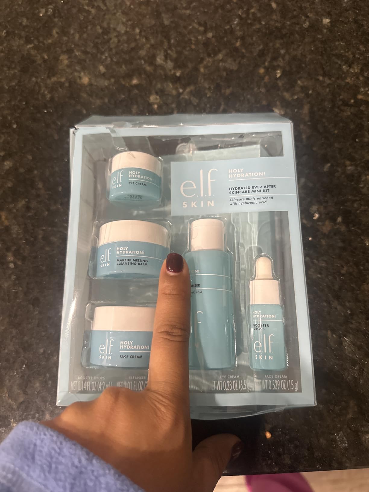 e.l.f. SKIN Holy Hydration! Hydrated Ever After Skincare Mini Kit, Cleanser, Makeup Remover, Moisturizer & Eye Cream For Hydrating Skin, Airplane-Friendly Sizes - Customer Photo 1
