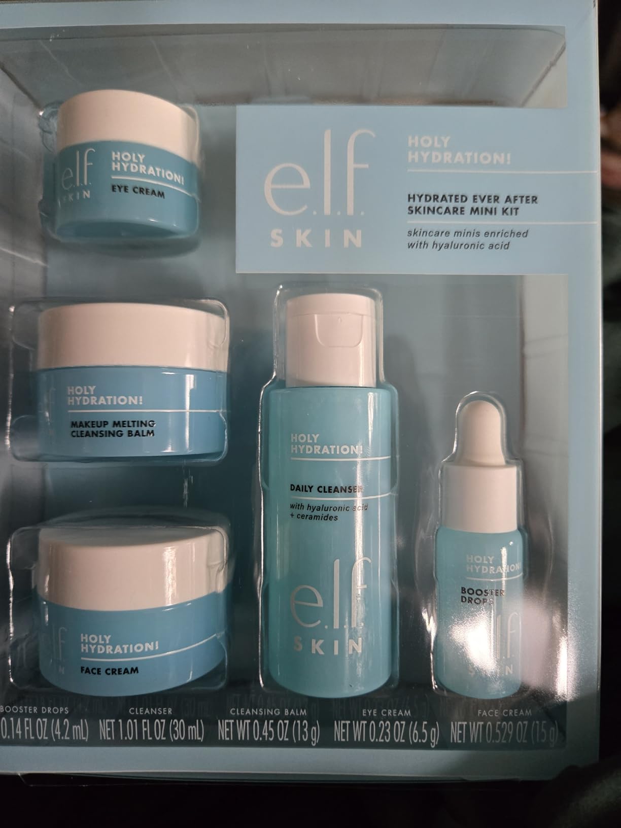 e.l.f. SKIN Holy Hydration! Hydrated Ever After Skincare Mini Kit, Cleanser, Makeup Remover, Moisturizer & Eye Cream For Hydrating Skin, Airplane-Friendly Sizes Customer Review e.l.f. SKIN Holy Hydration! Hydrated Ever After Skincare Mini Kit, Cleanser, Makeup Remover, Moisturizer & Eye Cream For Hydrating Skin, Airplane-Friendly Sizes - Customer Photo 2