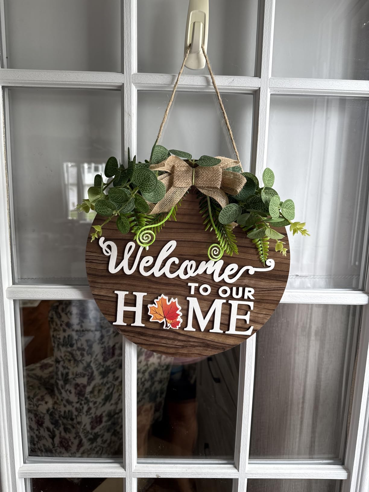 Interchangeable Seasonal Welcome Sign Front Door Decoration, Rustic Round Wood Wreaths Wall Hanging Outdoor, Farmhouse, Porch, for Spring Summer Fall All Seasons Holiday Halloween Christmas. - Customer Photo 3