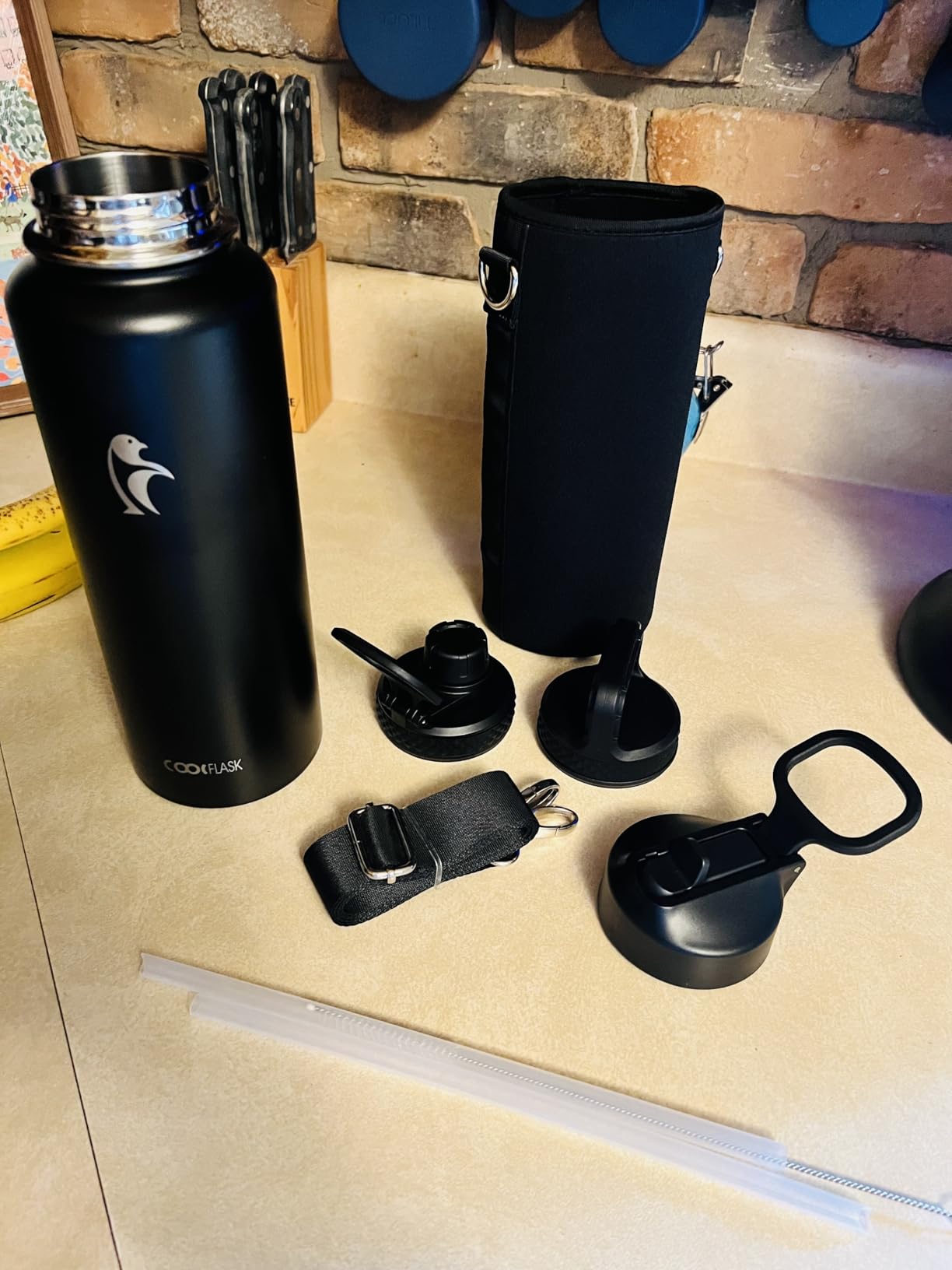 Half Gallon Water Bottle Insulated with Straw & 3 Lids, Coolflask 64 oz Water Jug Large Metal Stainless Steel Wide Mouth for Sports, Gym or Office, Non-BPA Keep Cold 48H Hot 24H, Samurai Cyan Customer Review Half Gallon Water Bottle Insulated with Straw & 3 Lids, Coolflask 64 oz Water Jug Large Metal Stainless Steel Wide Mouth for Sports, Gym or Office, Non-BPA Keep Cold 48H Hot 24H, Samurai Cyan - Customer Photo 2