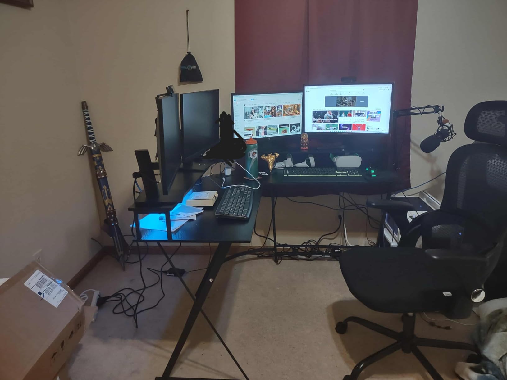 SEVEN WARRIOR L Shaped Gaming Desk with LED Lights & Power Outlets, 50.4