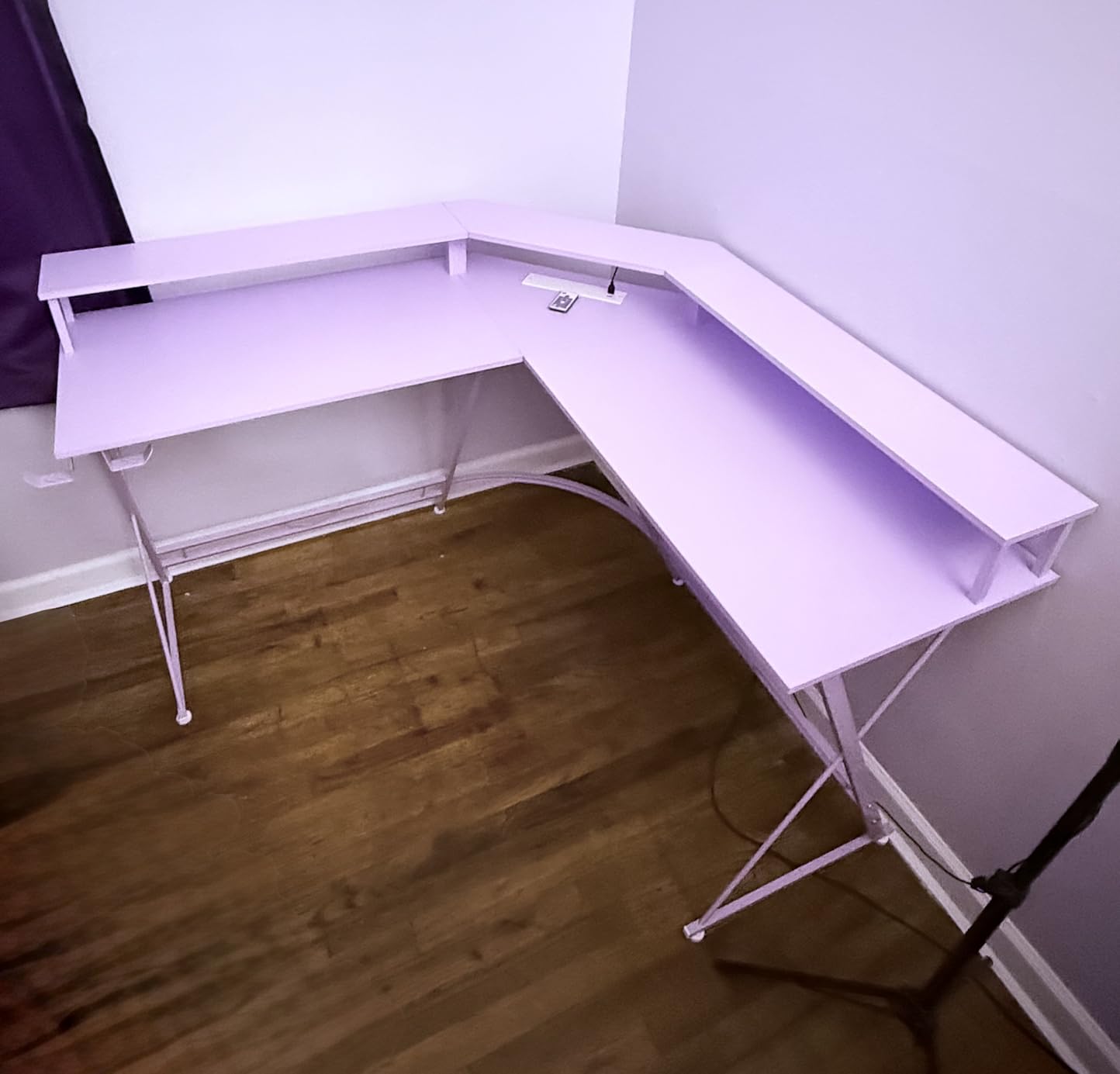 SEVEN WARRIOR L Shaped Gaming Desk with LED Lights & Power Outlets, 50.4