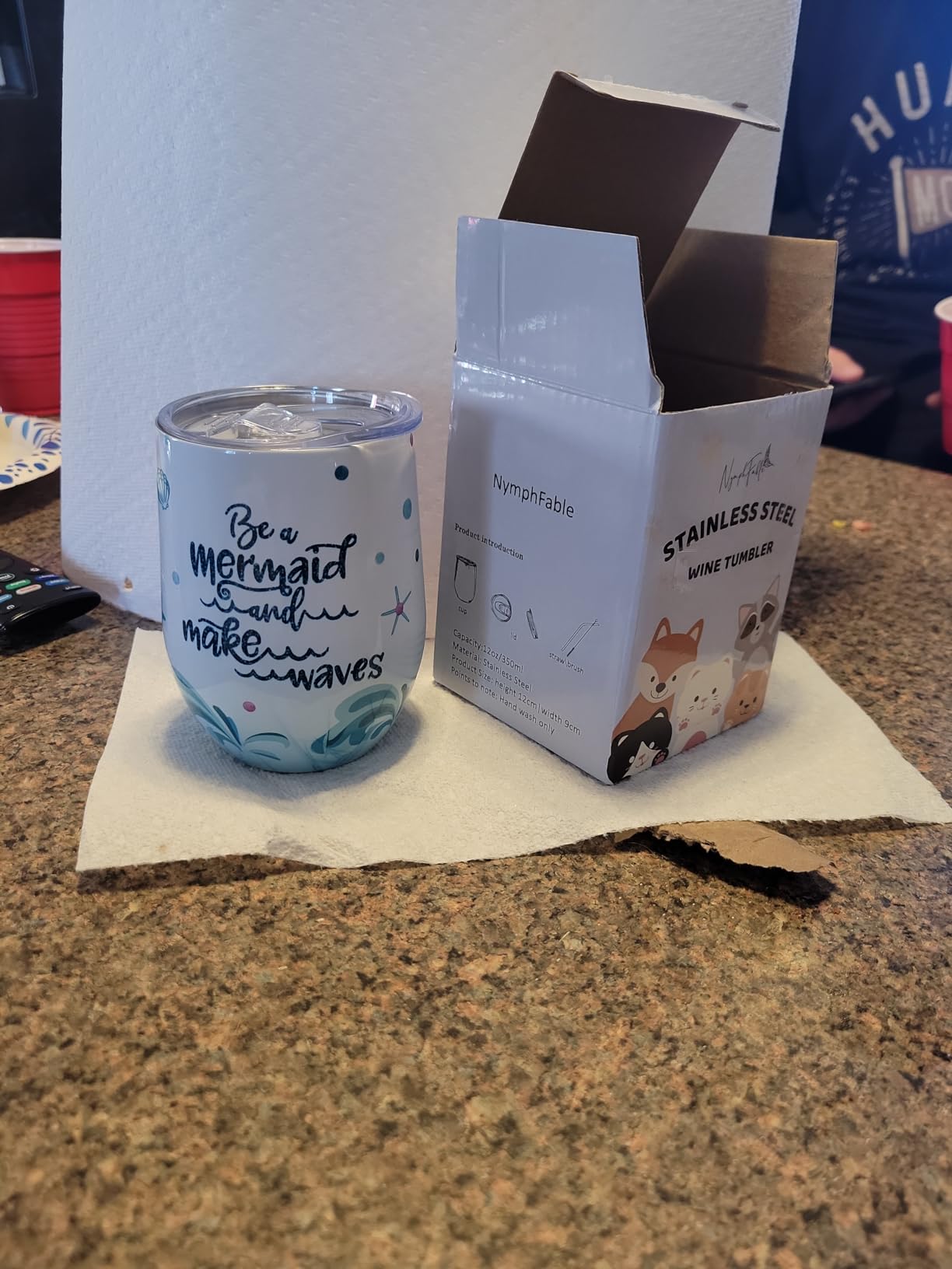 NymphFable 12oz Mermaid Gifts for Girls Wine Tumbler with Straw and Lid Stainless Steel Wine Glass Insulated Double Wall - Customer Photo 1