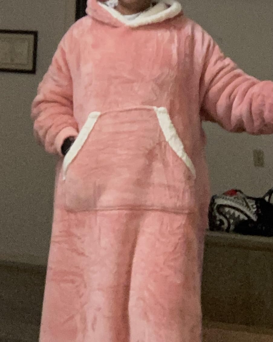 Bedsure Wearable Blanket Hoodie, Long Hooded Blanket Sweatshirt as Christmas Birthday Gifts for Women, Cozy Sherpa Hoodie for Adult, Standard, Grey - Customer Photo 1