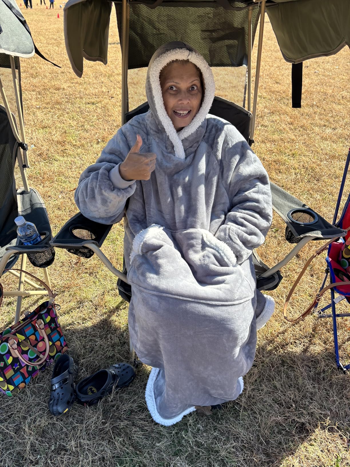 Bedsure Wearable Blanket Hoodie, Long Hooded Blanket Sweatshirt as Christmas Birthday Gifts for Women, Cozy Sherpa Hoodie for Adult, Standard, Grey - Customer Photo 2