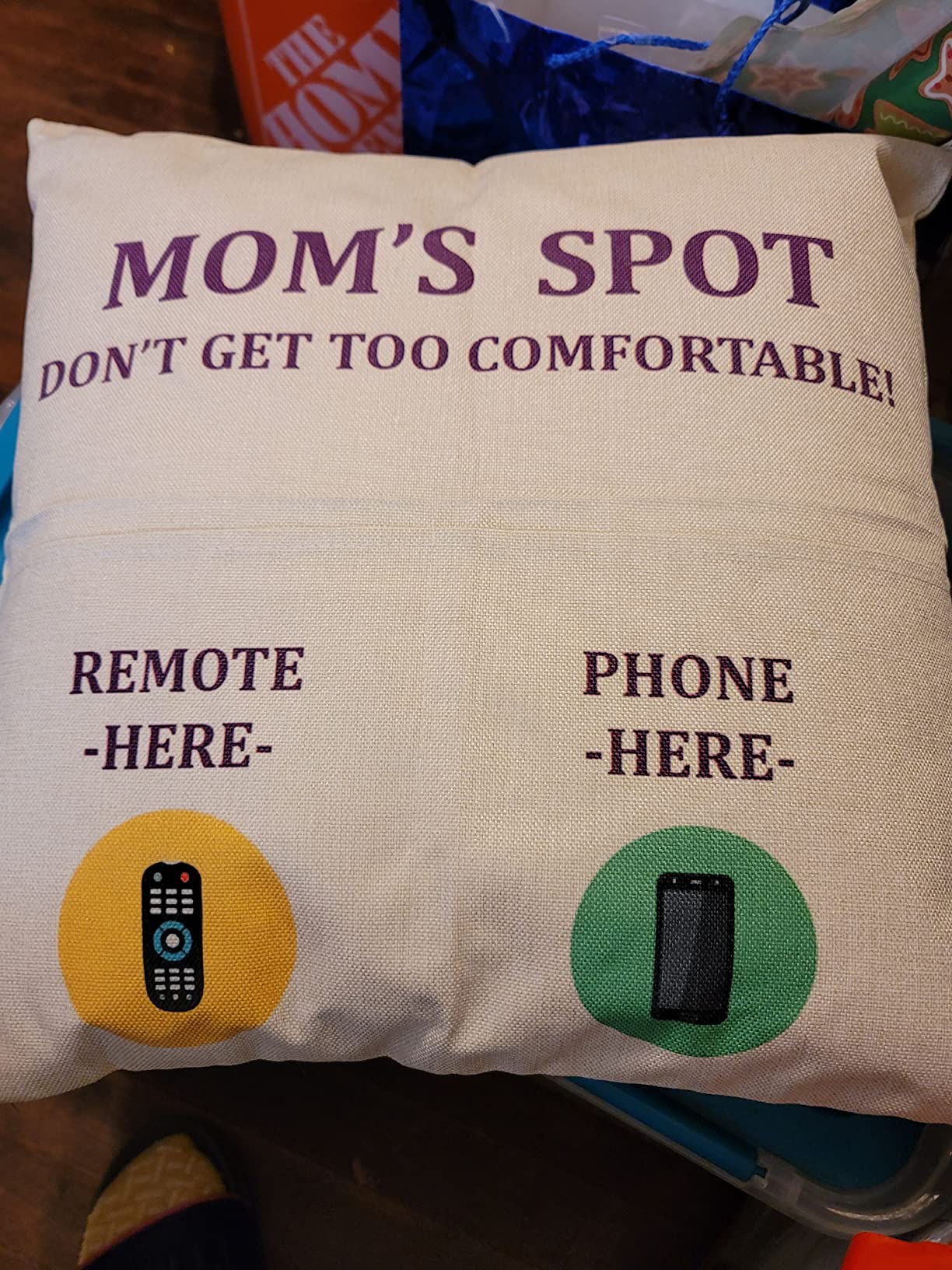 Grandpa Gifts,2-Pocket Grandpa's Spot Throw Pillow Covers 18x18 Inch + Engraved Spoon, Fathers Day Birthday Christmas Thanksgiving Day Gifts for Papa, Granddad - Customer Photo 4