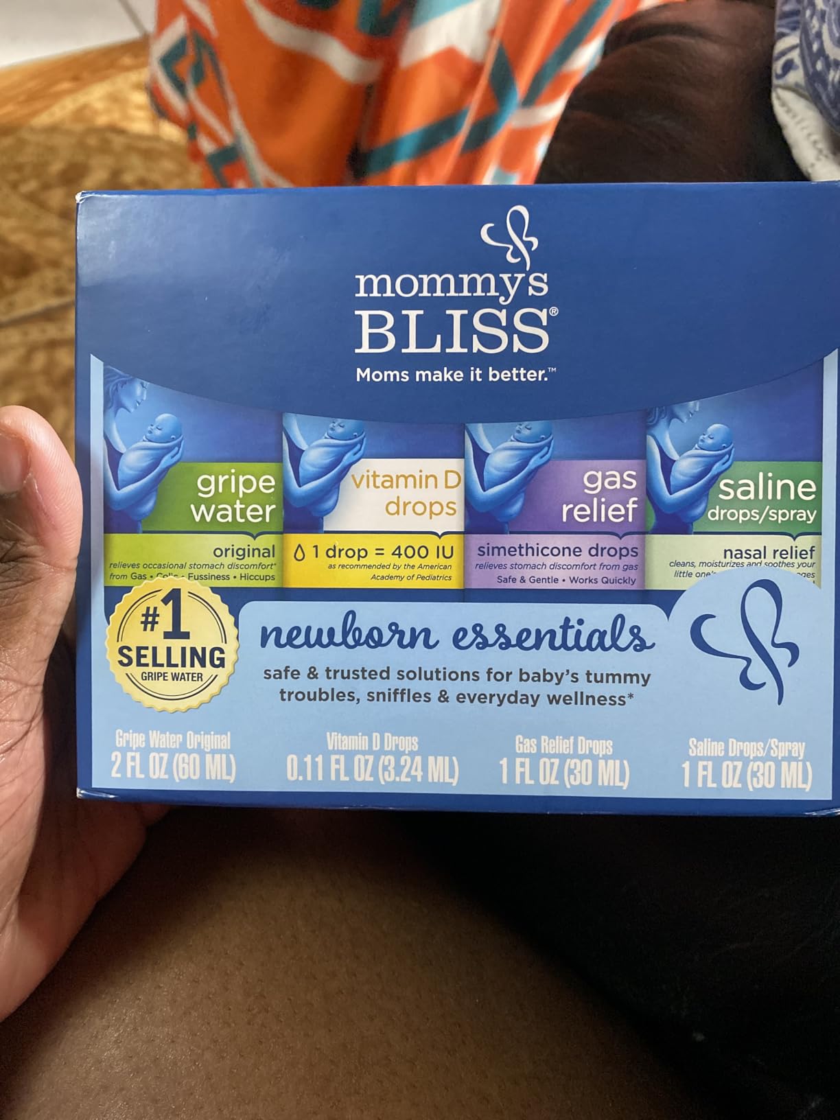 Mommy's Bliss 4-Piece Newborn and Baby Essentials Kit - With Gripe Water, Gas Relief Drops, Vitamin D 400IU, and Saline Drops/Spray - The Perfect Baby Gift. - Customer Photo 4