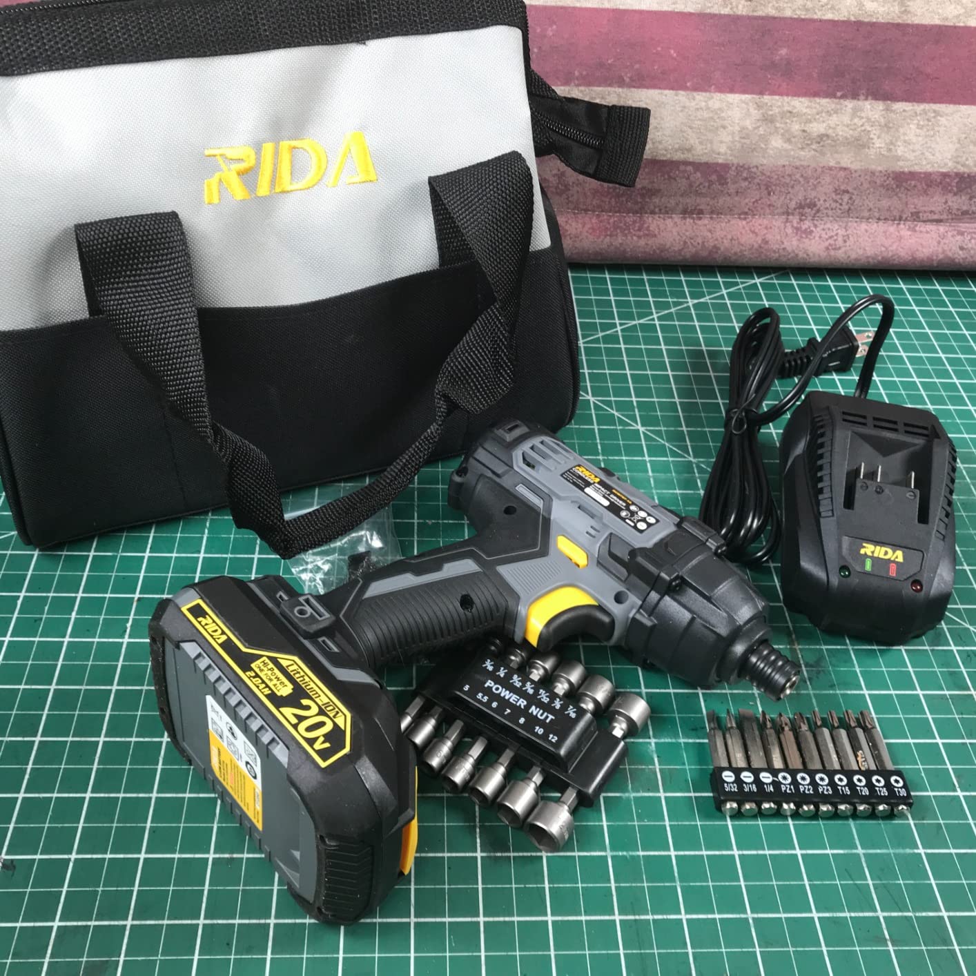 RIDA Impact Driver Kit 180Nm 20V Cordless Impact Drill/Driver Set 1/4
