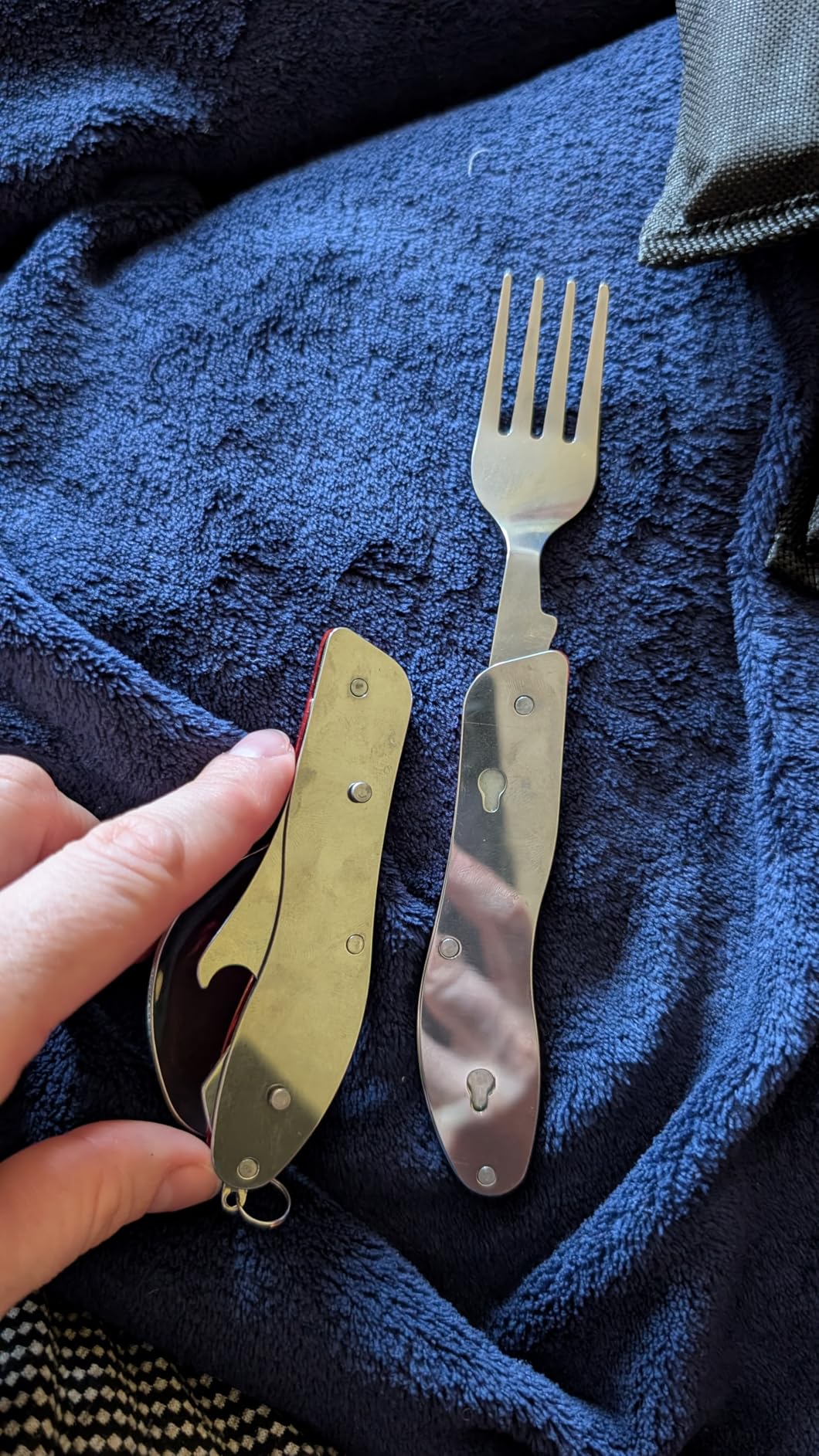 Orblue 4-in-1 Camping Utensils, 2-Pack - Portable Stainless Steel Spoon, Fork, Knife & Bottle Opener Combo Set - Travel, Backpacking Cutlery Multitool, Gray - Customer Photo 5