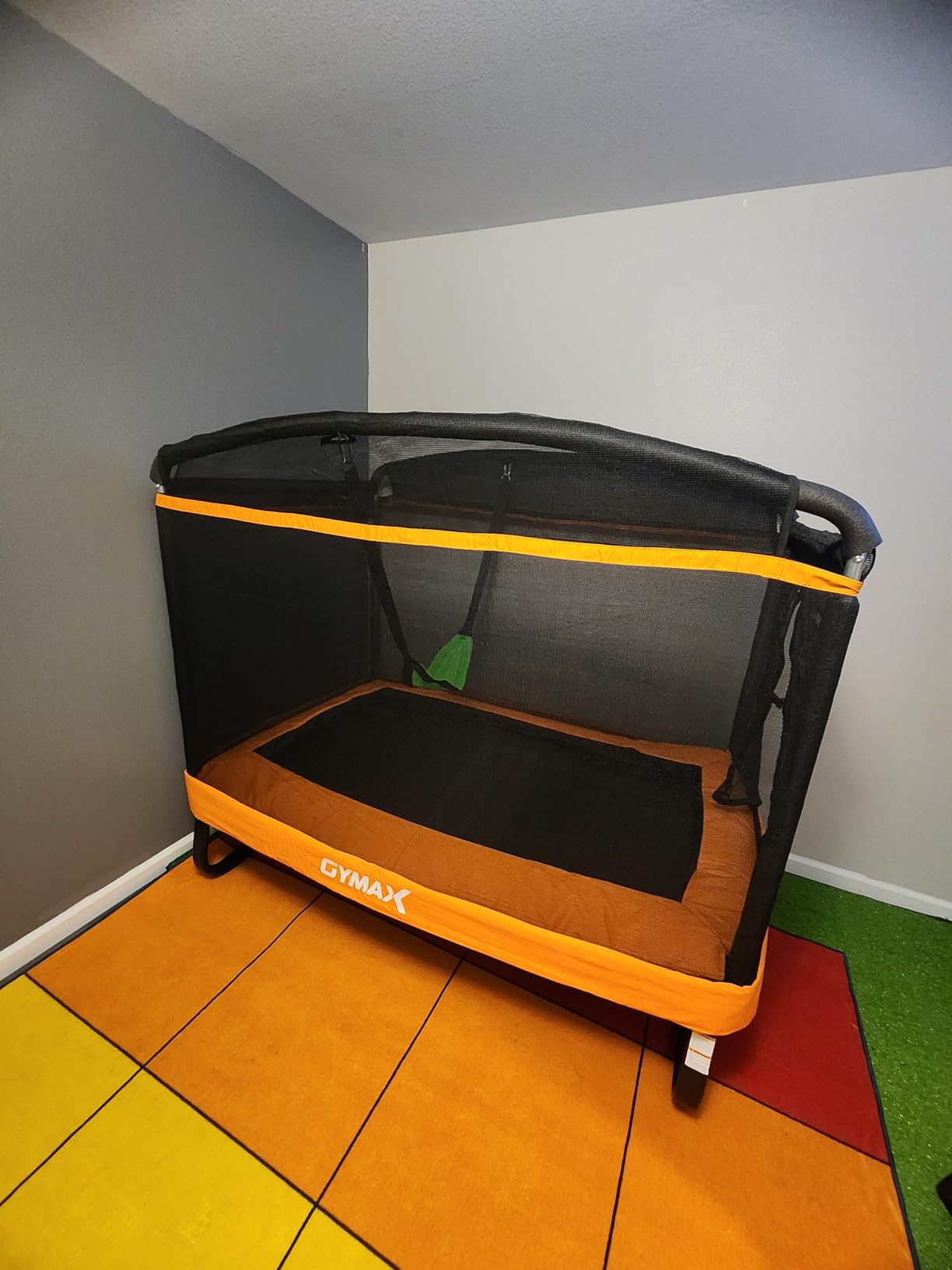 GYMAX Trampoline for Kids, 6FT Toddler Trampoline with Swing & Enclosure Safety Net, ASTM Approved Rectangle Recreational Trampoline for Indoor/Outdoor, Birthday for Baby Boys & Girls - Customer Photo 1