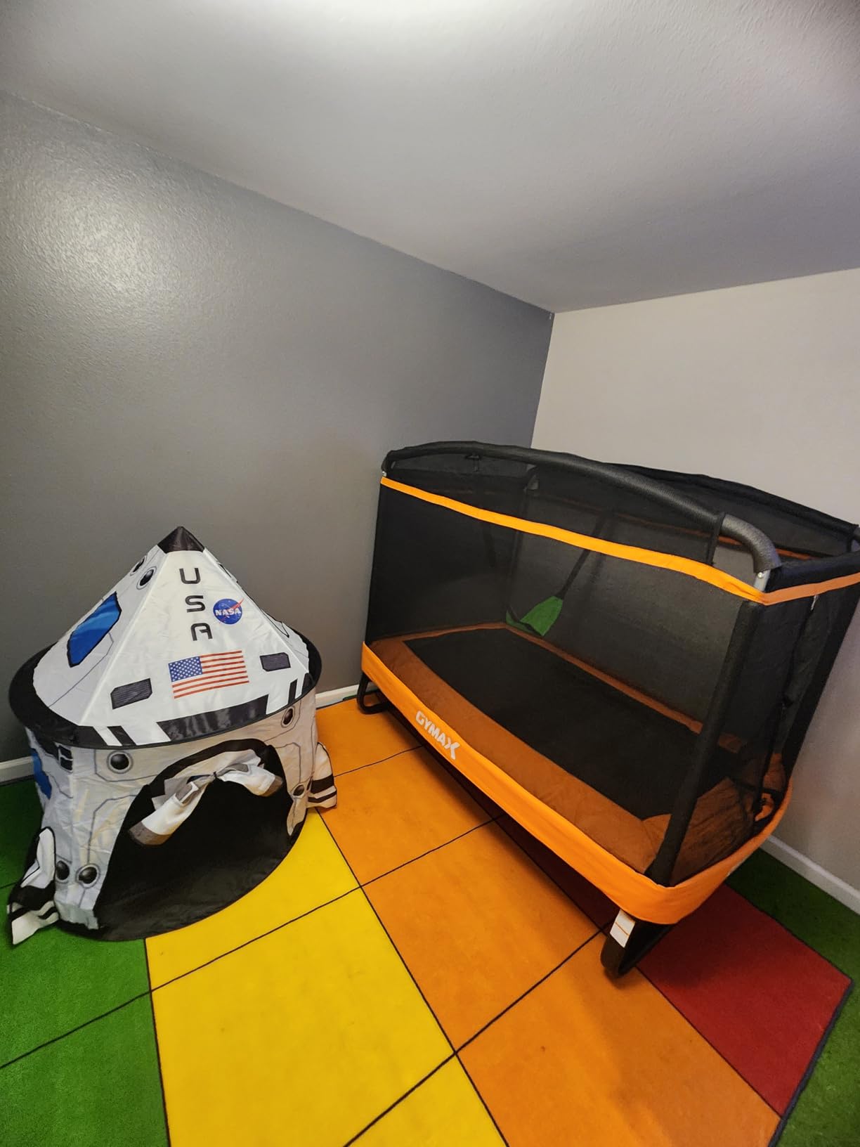 GYMAX Trampoline for Kids, 6FT Toddler Trampoline with Swing & Enclosure Safety Net, ASTM Approved Rectangle Recreational Trampoline for Indoor/Outdoor, Birthday for Baby Boys & Girls - Customer Photo 2