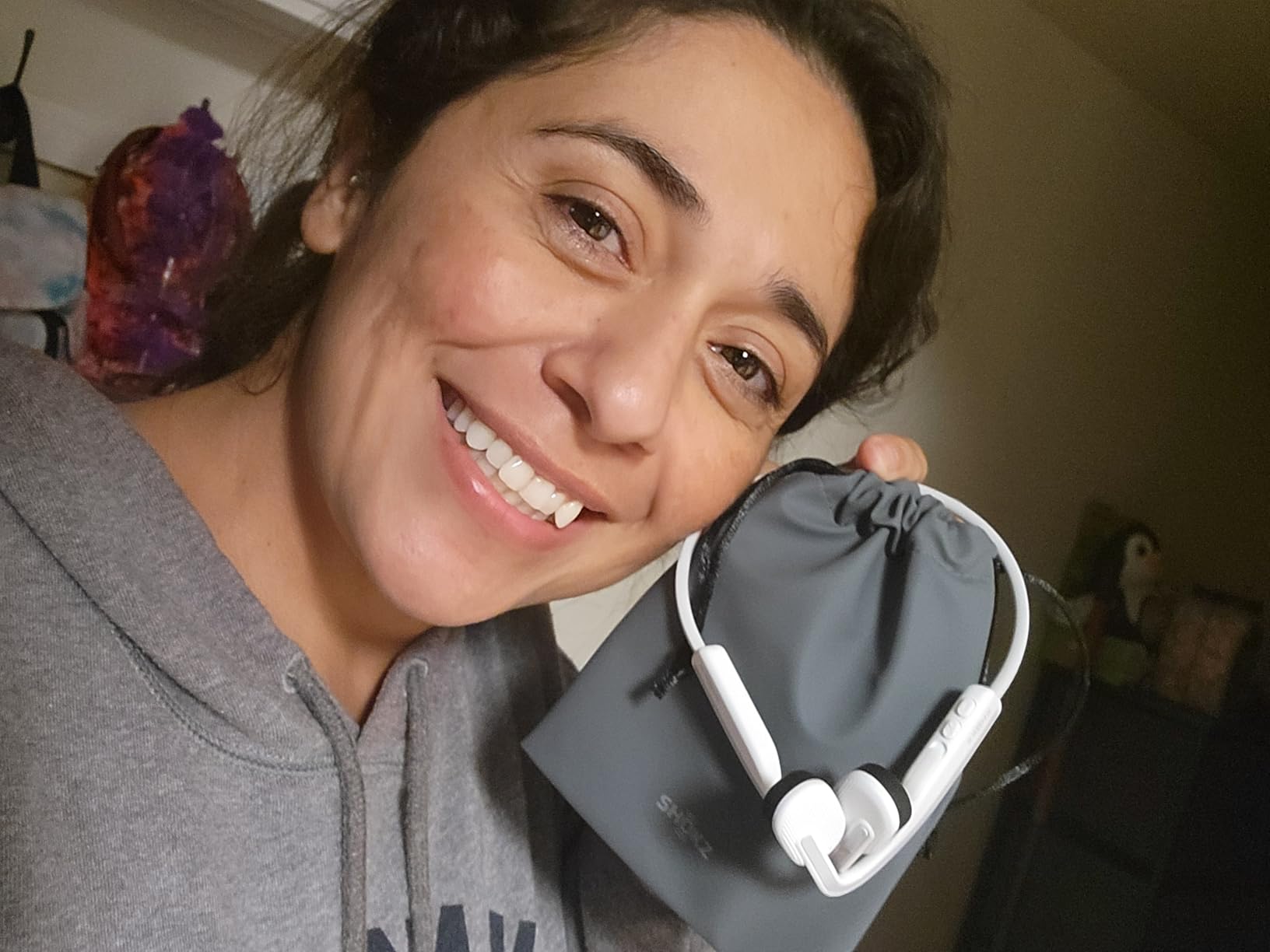 SHOKZ OpenMove - Open-Ear Bluetooth Sport Headphones, Bone Conduction Wireless Earphones, Sweatproof for Running and Workouts, with Sticker Pack, Grey - Customer Photo 2