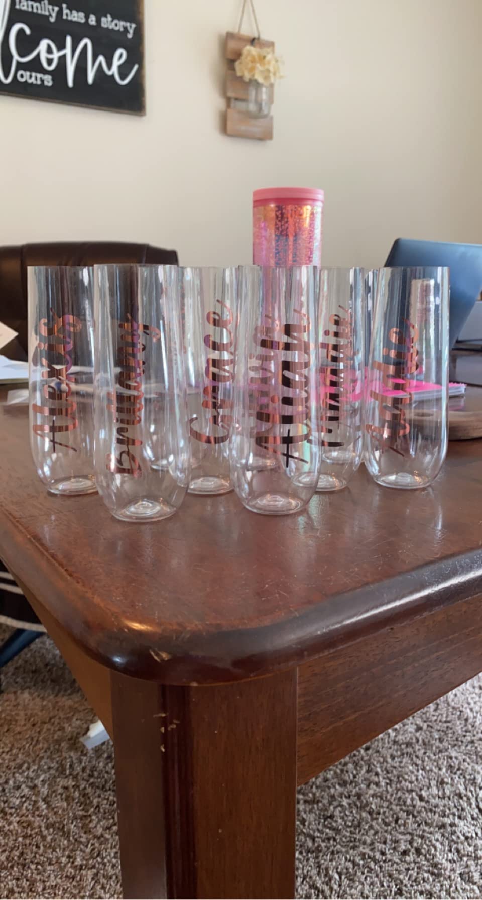 Stock Your Home Plastic Champagne Flutes Disposable, Unbreakable Stemless Mimosa Glasses Bulk for Brunch, Clear Cocktail Cups for Parties, Wine, Wedding Toast, Bridal Shower, 9 Ounce (12 Pack) - Customer Photo 1