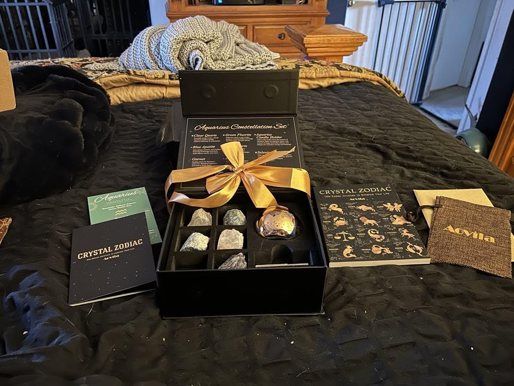 Aquarius Crystals Gift Set, Zodiac Signs Healing Crystals Birthstones with Horoscope Box Set Astrology Crystals Aquarius Healing Stones Gifts - Customer Photo 1