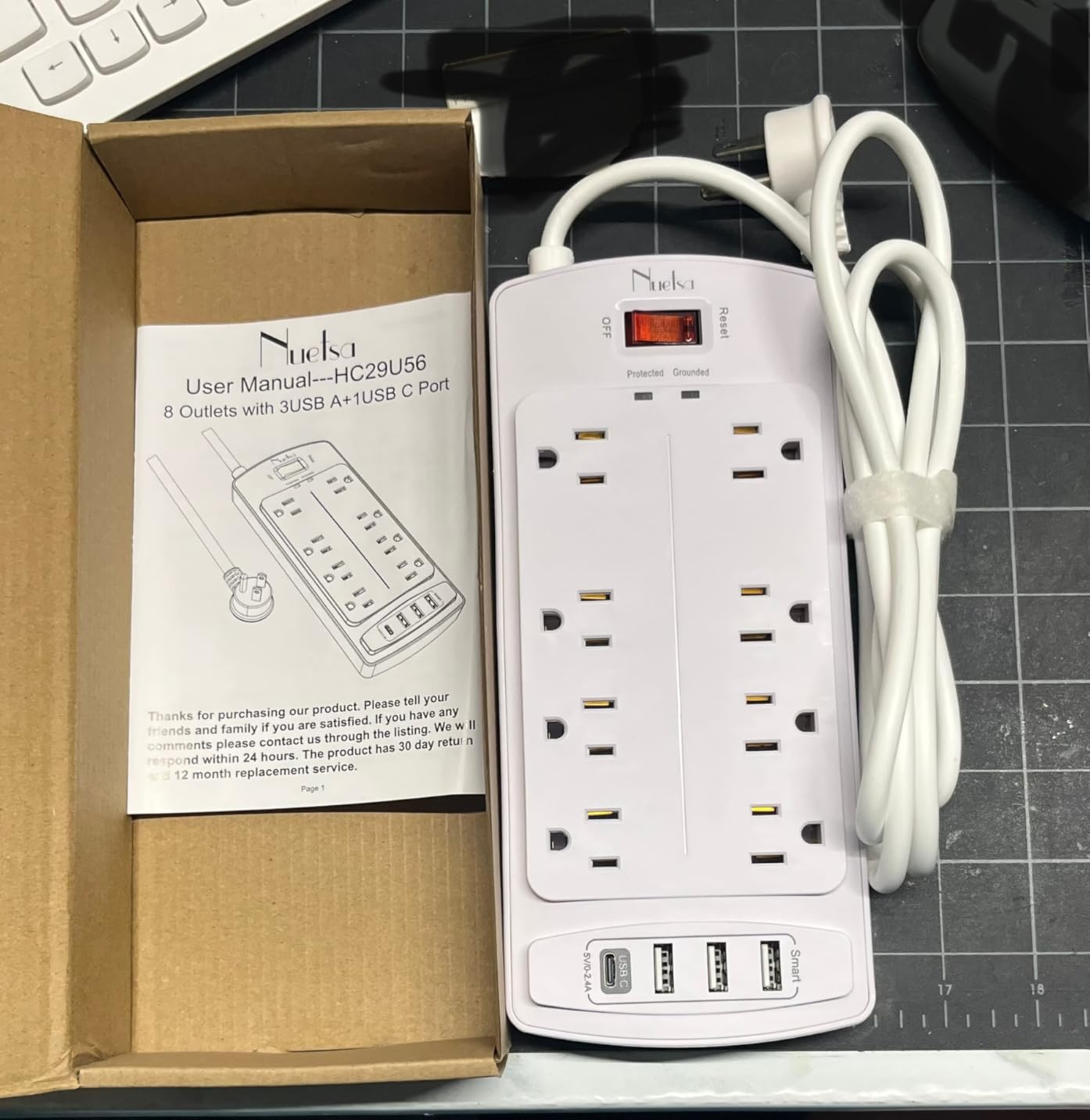 Surge Protector Power Strip - Nuetsa Flat Plug Extension Cord with 8 Outlets and 4 USB Ports, 6 Feet Power Cord (1625W/13A), 2700 Joules, ETL Listed, Black Customer Review Surge Protector Power Strip - Nuetsa Flat Plug Extension Cord with 8 Outlets and 4 USB Ports, 6 Feet Power Cord (1625W/13A), 2700 Joules, ETL Listed, Black - Customer Photo 2