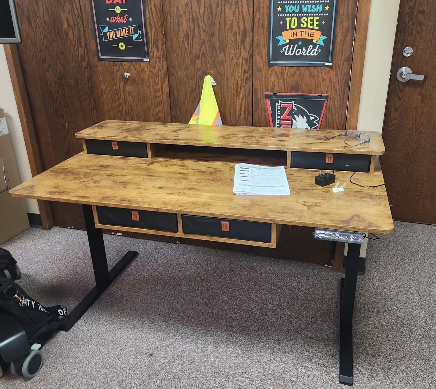 FEZIBO 55 x 30 inch Electric Standing Desk Adjustable Height with 4 Drawers, Sit Stand Desk, Home Office Stand Up Table with 4 Height-Adjustable Feets & 2 Hooks,Rustic Brown Top, 55 inch - Customer Photo 1