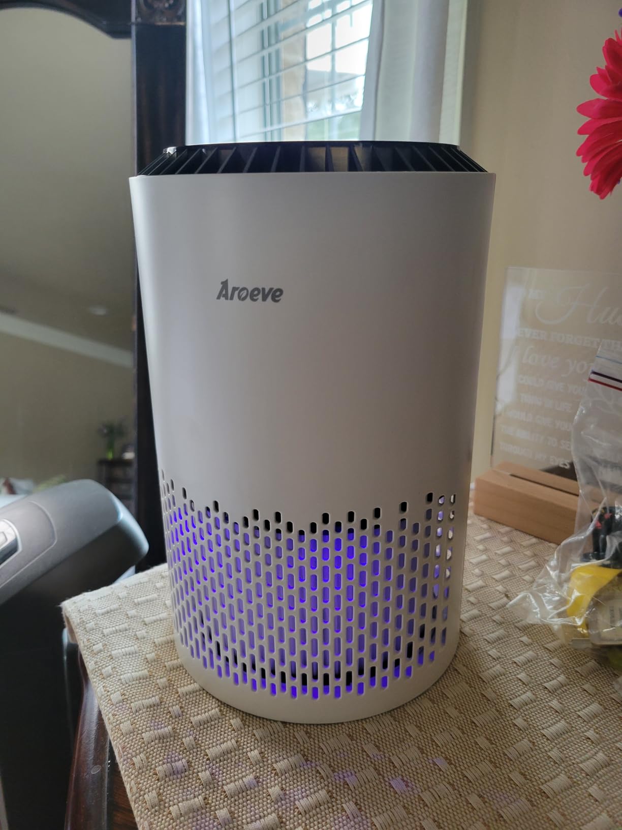 AROEVE Air Purifiers for Bedroom Home, 3 Layer Filter for Smoke Pollen Allergies Pet Dander Odor, Sleep Mode for Better Sleep, Energy Saving, 3 Speeds, Timer for Office, Dorm, Kitchen, MK01, White - Customer Photo 1