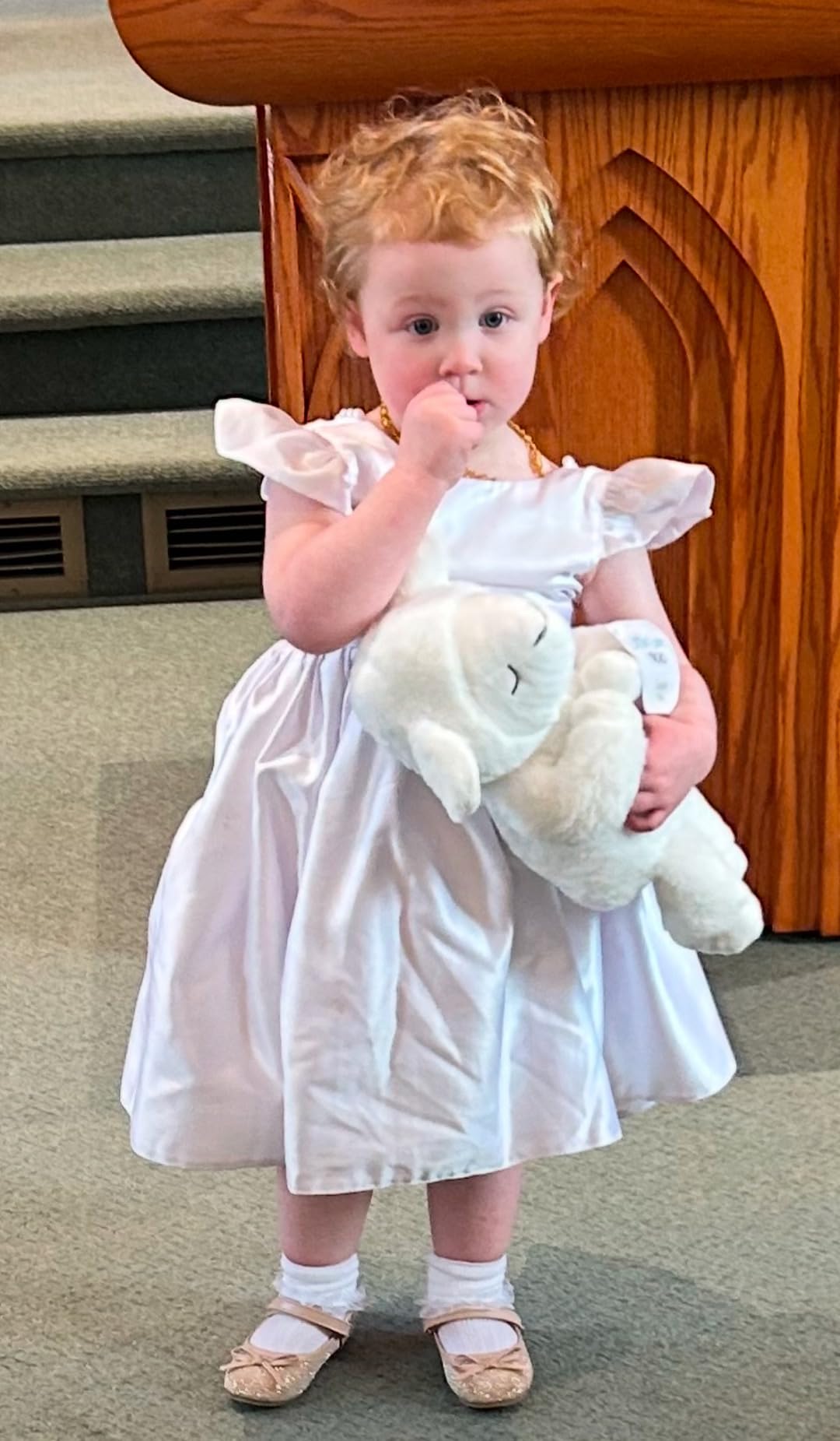 Little Love by NoJo Baptism White Plush Lamb with Praying Hands and Embroidered Cross - Customer Photo 1